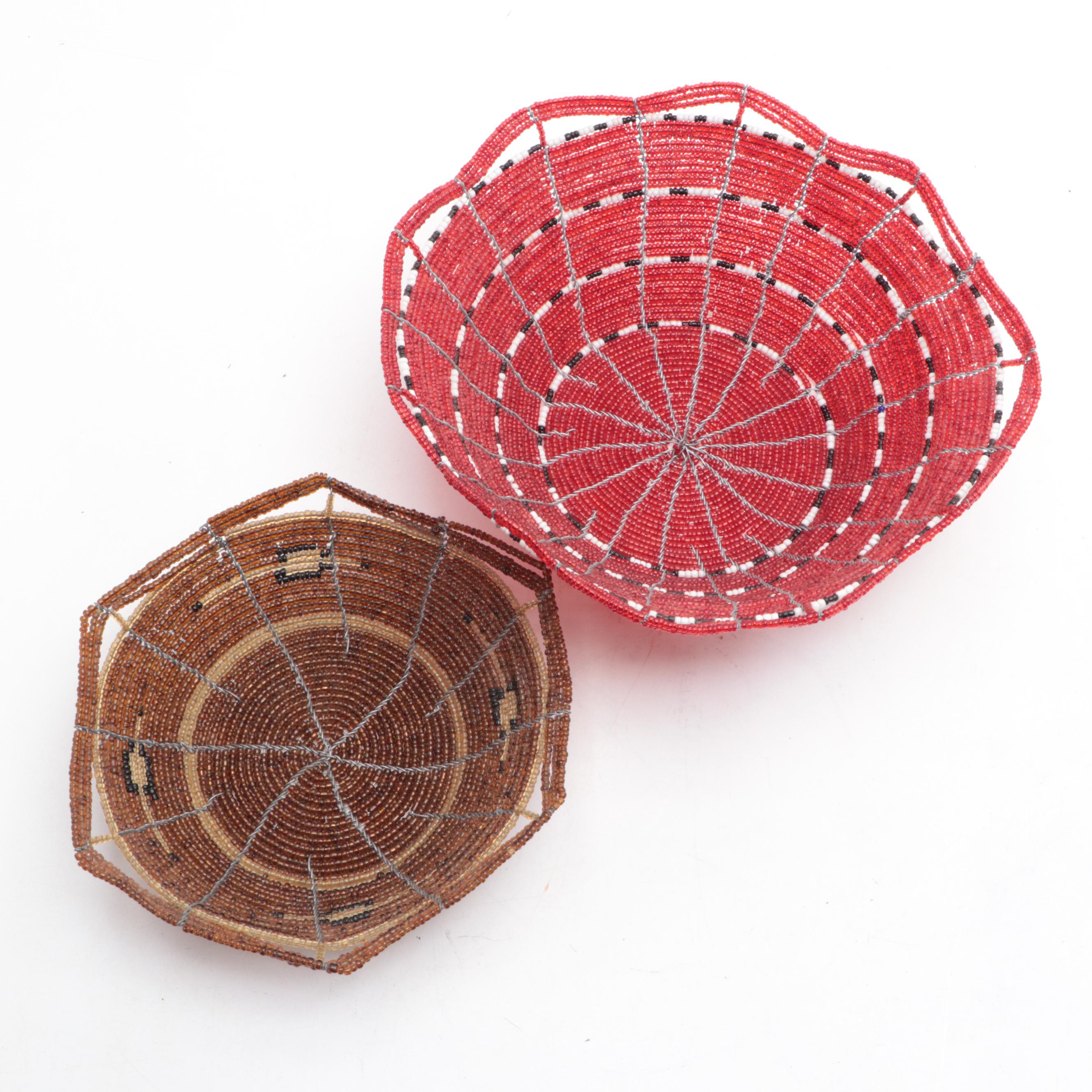 Kenyan Glass Beaded Wire Baskets, 20th Century