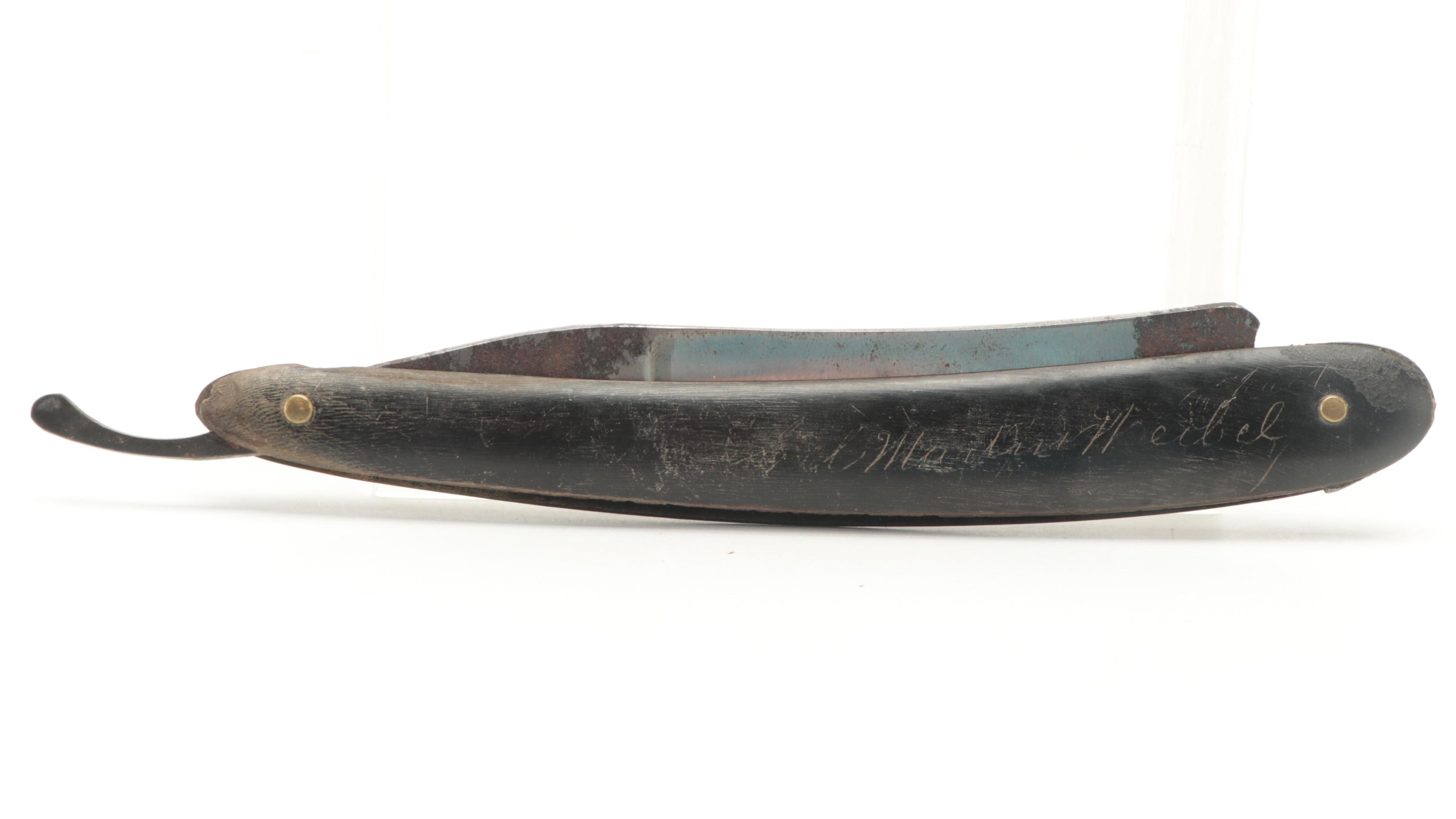 Horn Handled Steel Shaving Straight Razor, 19th Century