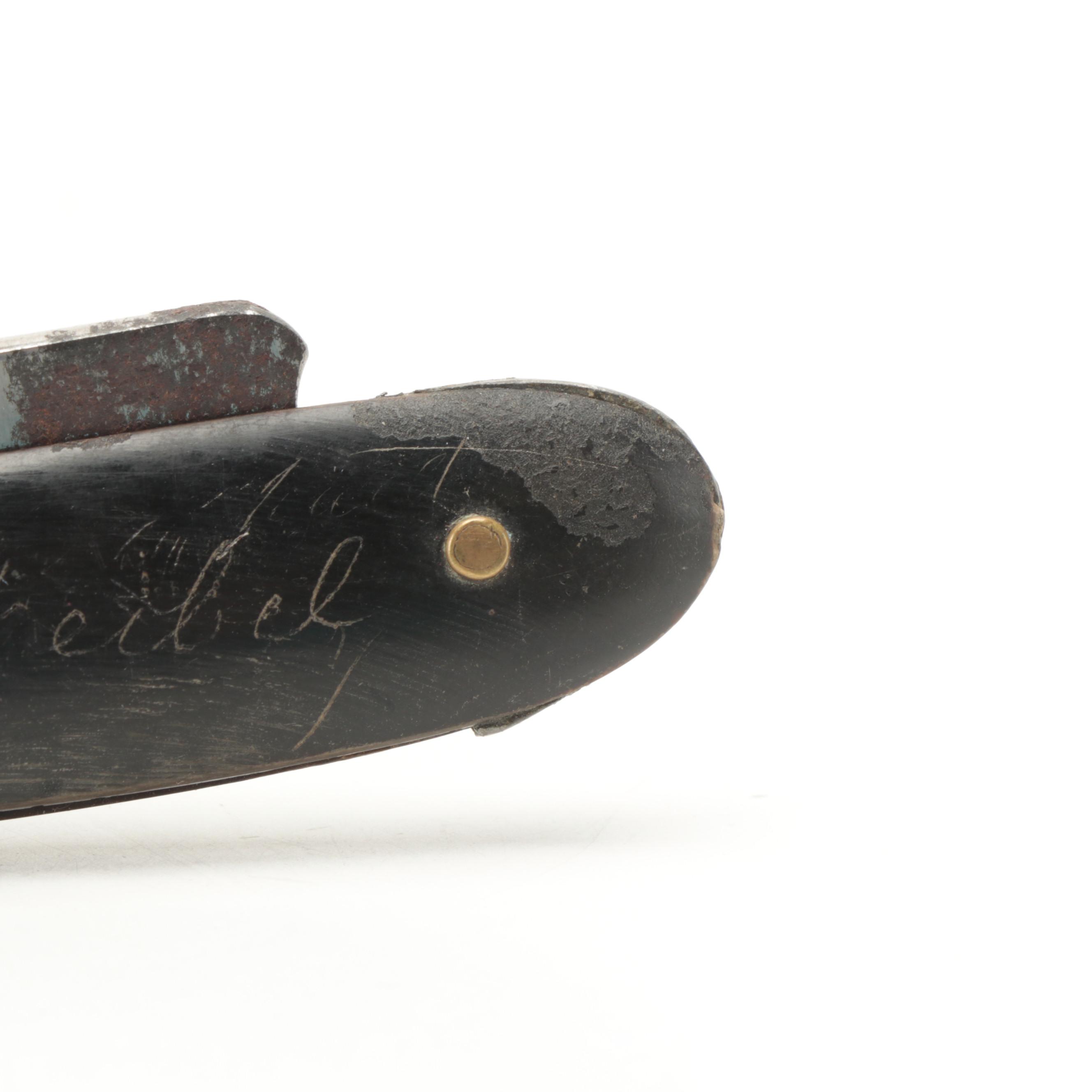 Horn Handled Steel Shaving Straight Razor, 19th Century