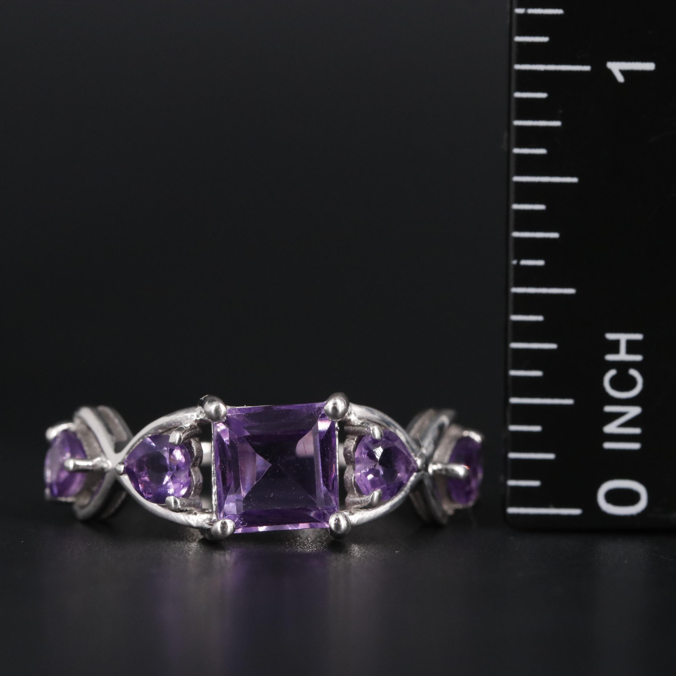 Sterling Amethyst Side Stone Ring