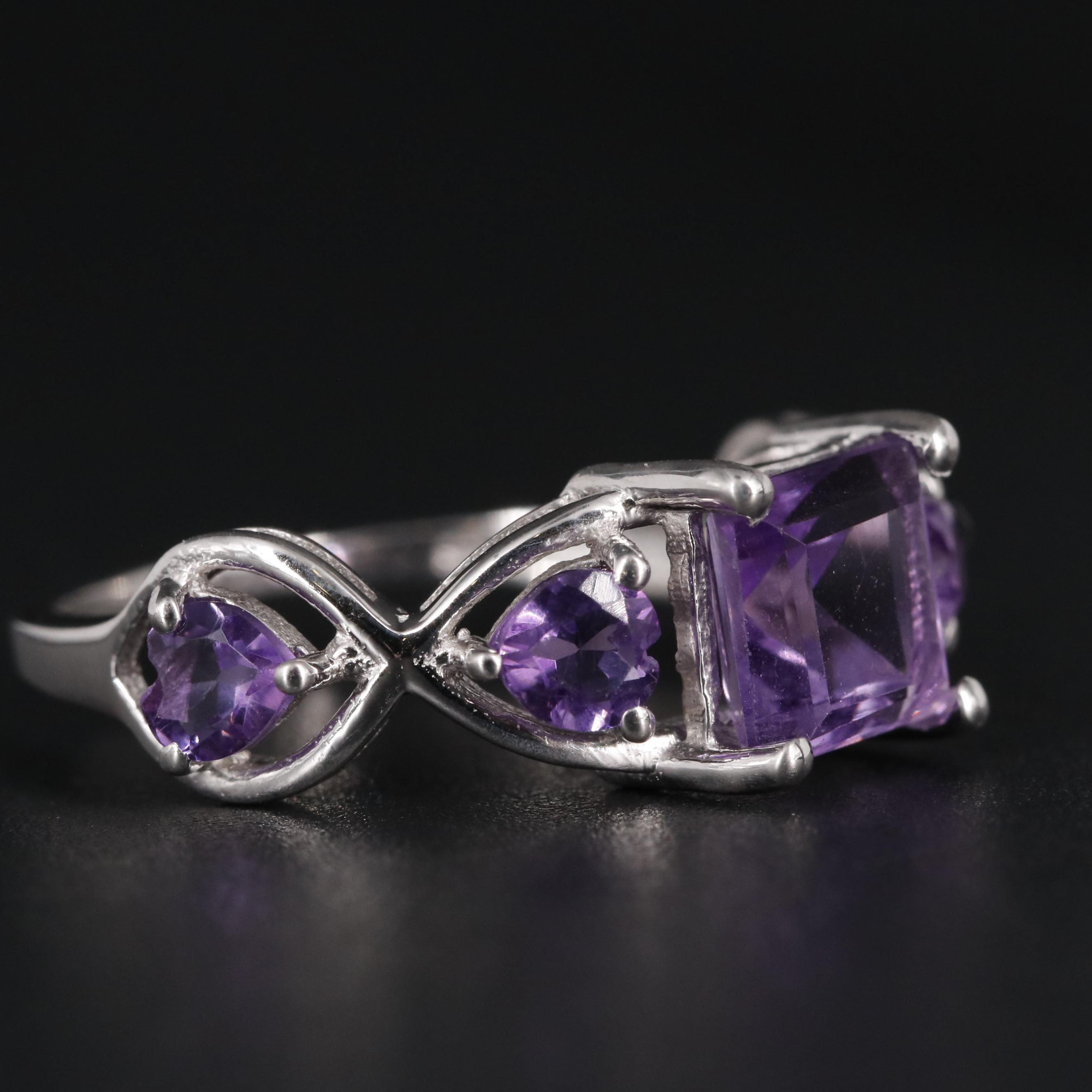 Sterling Amethyst Side Stone Ring