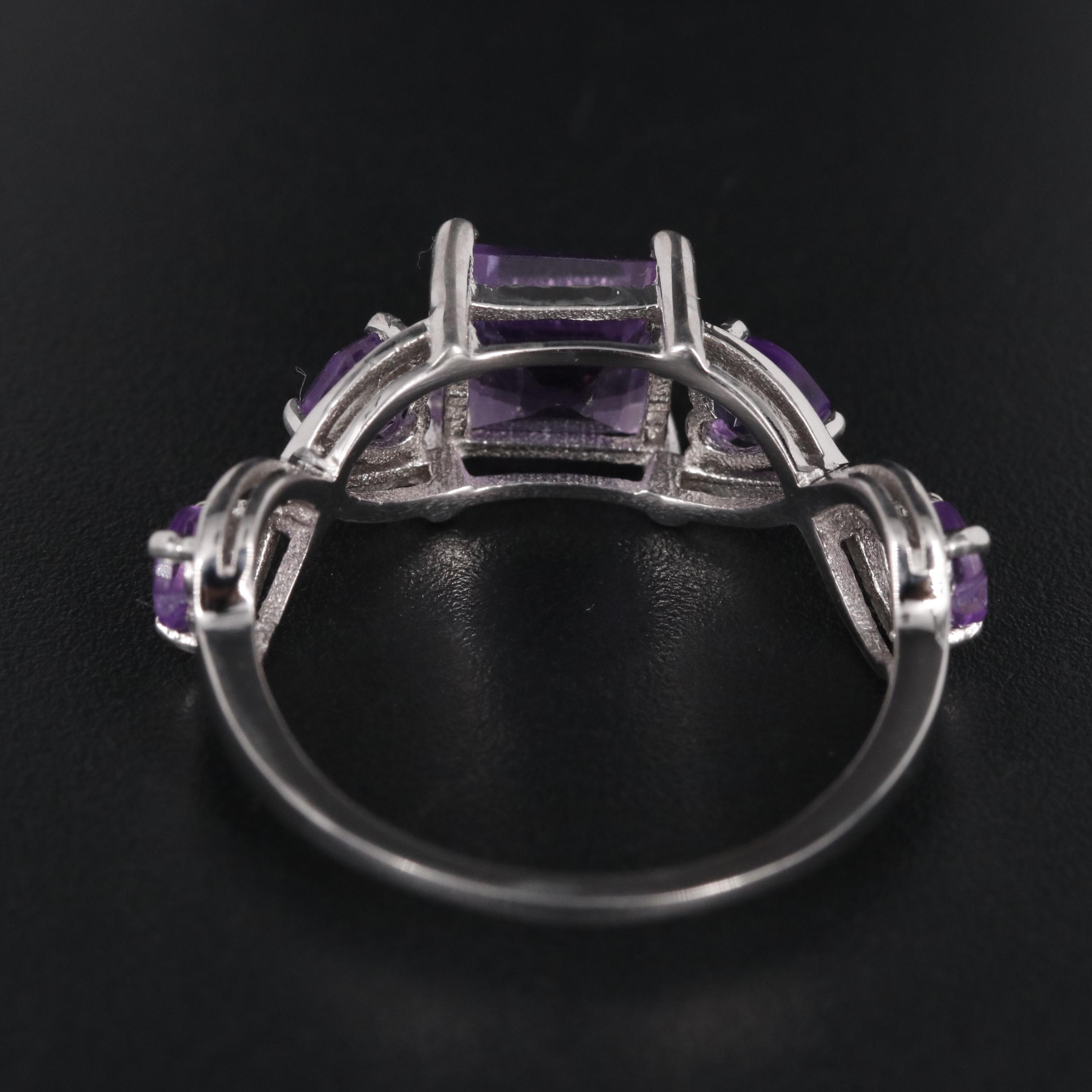 Sterling Amethyst Side Stone Ring