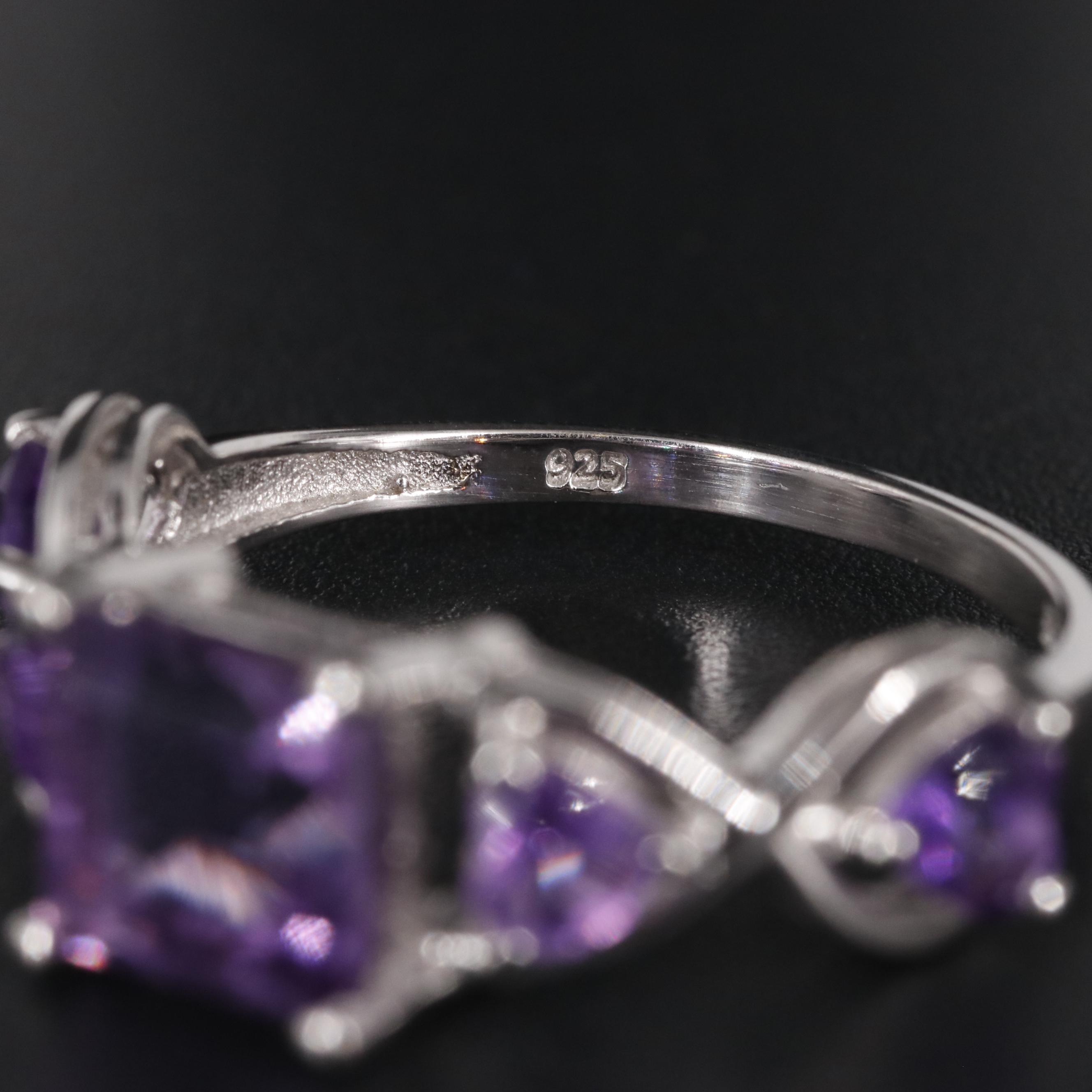 Sterling Amethyst Side Stone Ring