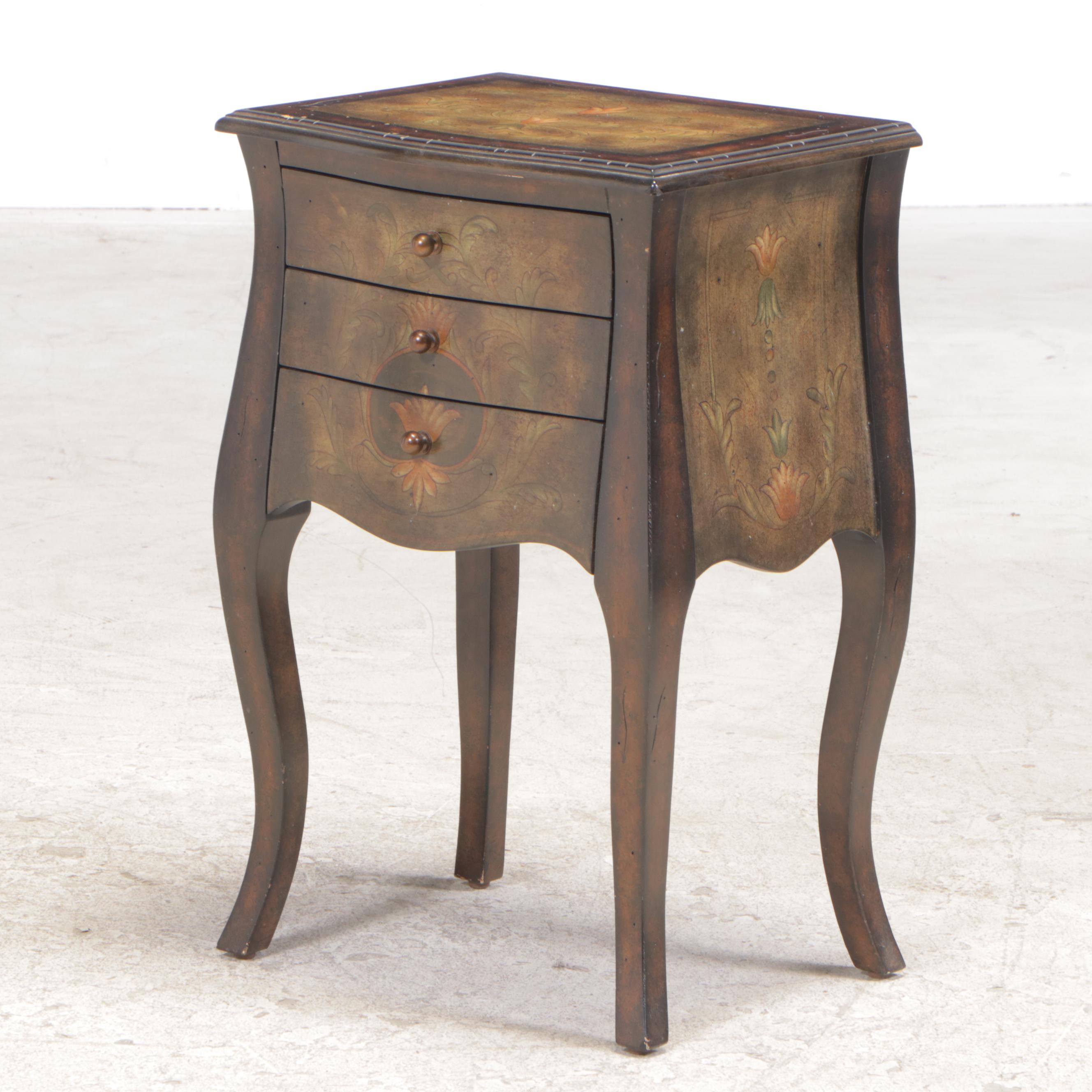 Louis XV Style Floral-Decorated Petite Commode Plus Pineapple-Form Side Table