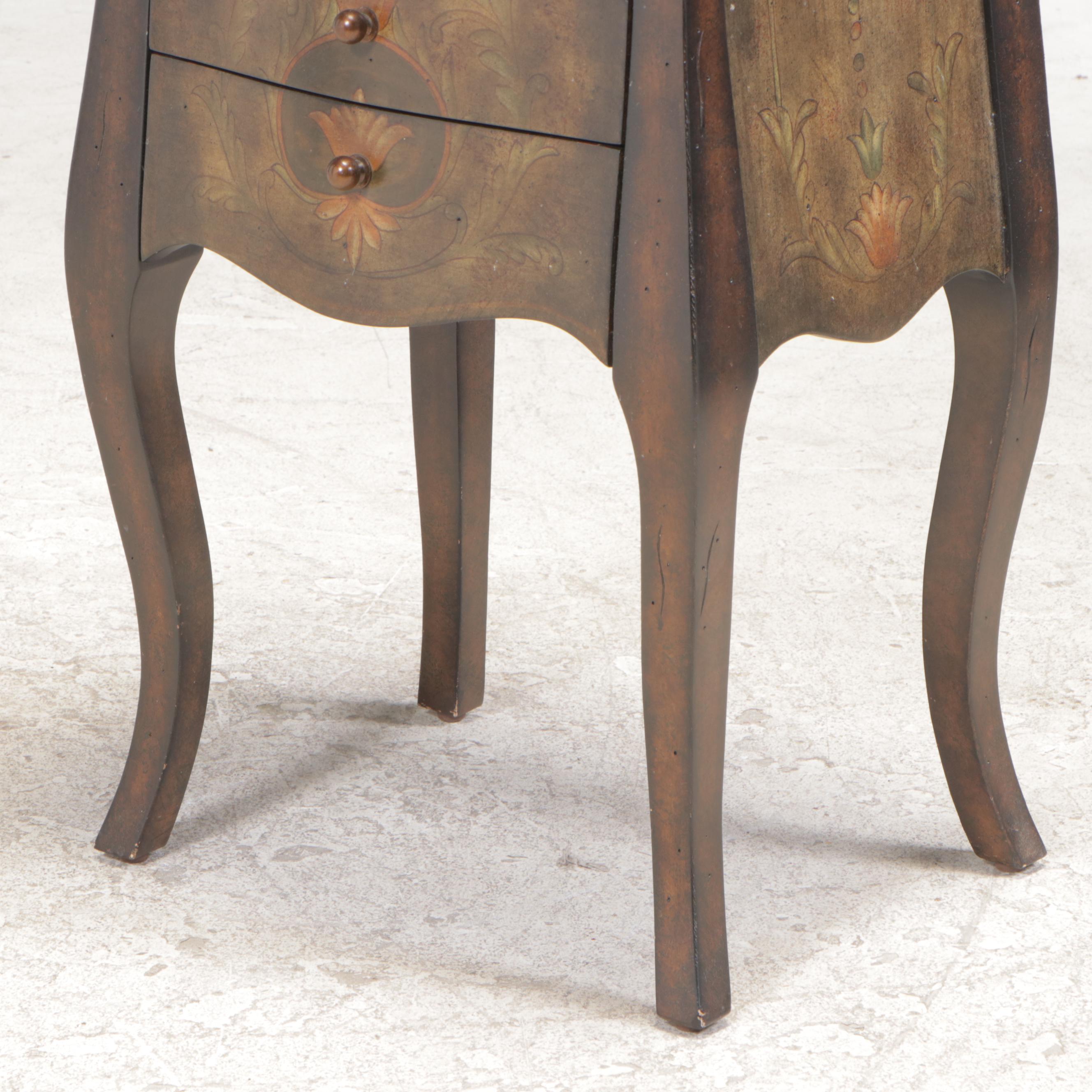 Louis XV Style Floral-Decorated Petite Commode Plus Pineapple-Form Side Table