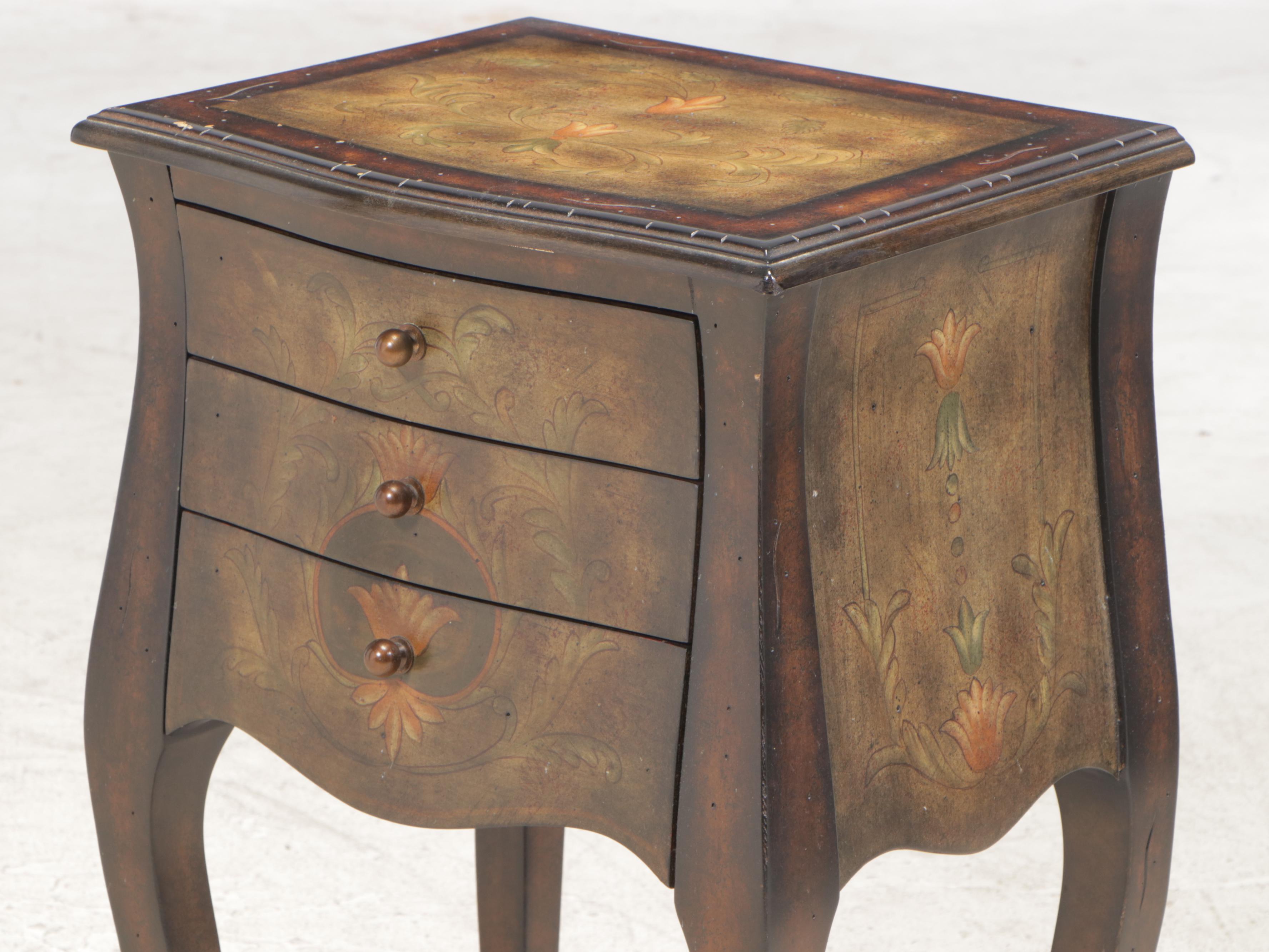 Louis XV Style Floral-Decorated Petite Commode Plus Pineapple-Form Side Table