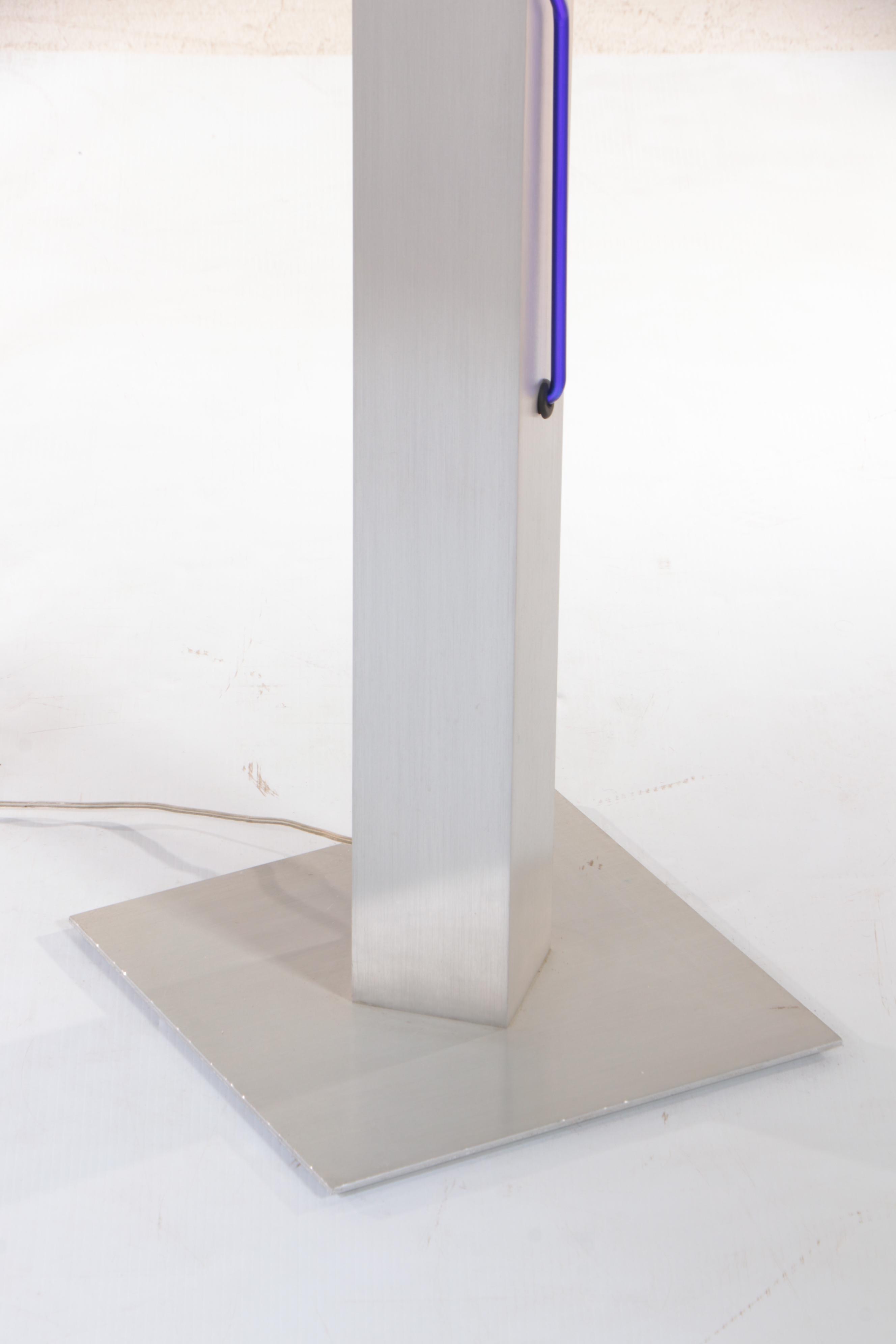 Rudi Stern for George Kovacs Brushed Aluminum and Neon Floor Lamp, Circa 1980