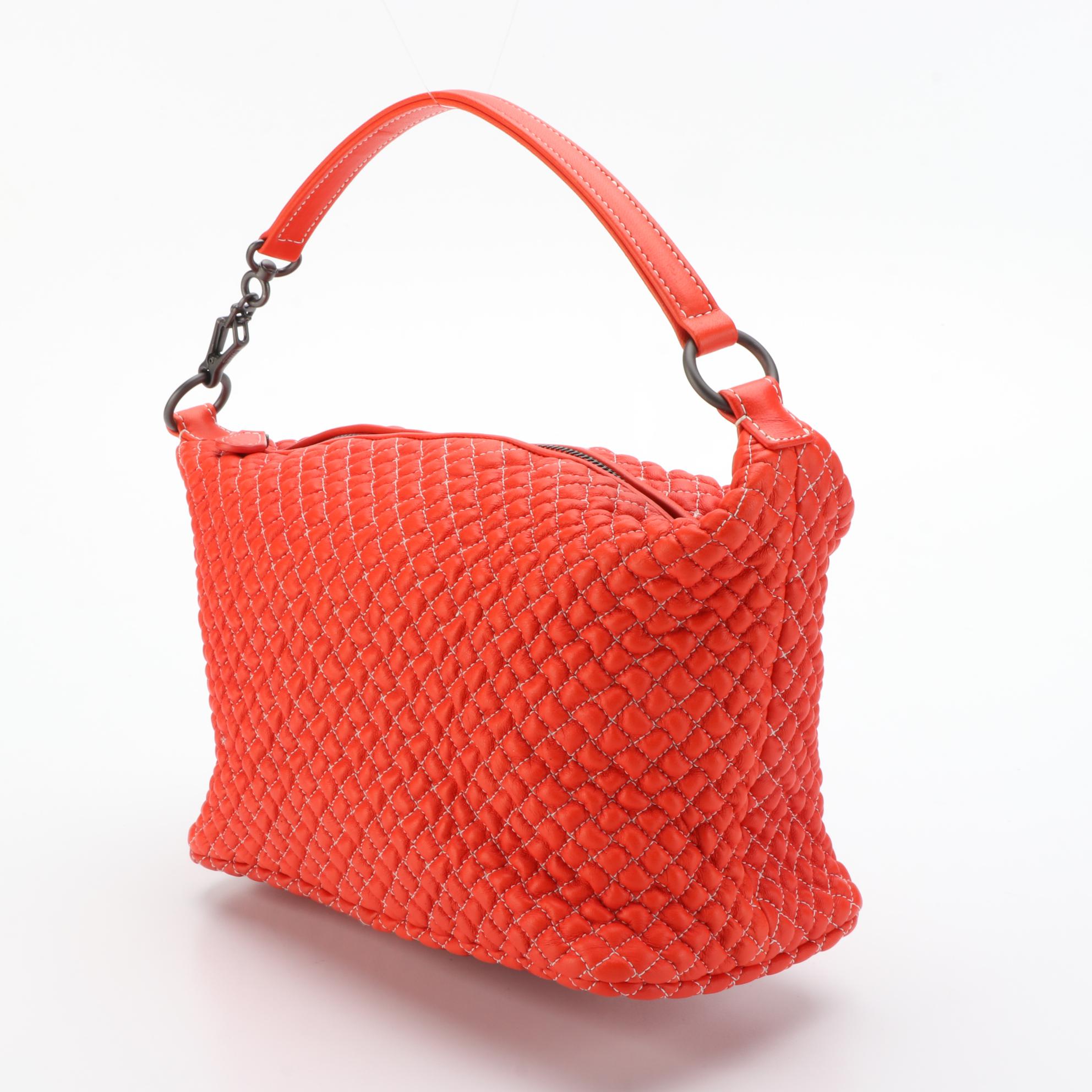 Bottega Veneta Zip Top Shoulder Bag in Quilted Puffy Stitch Leather