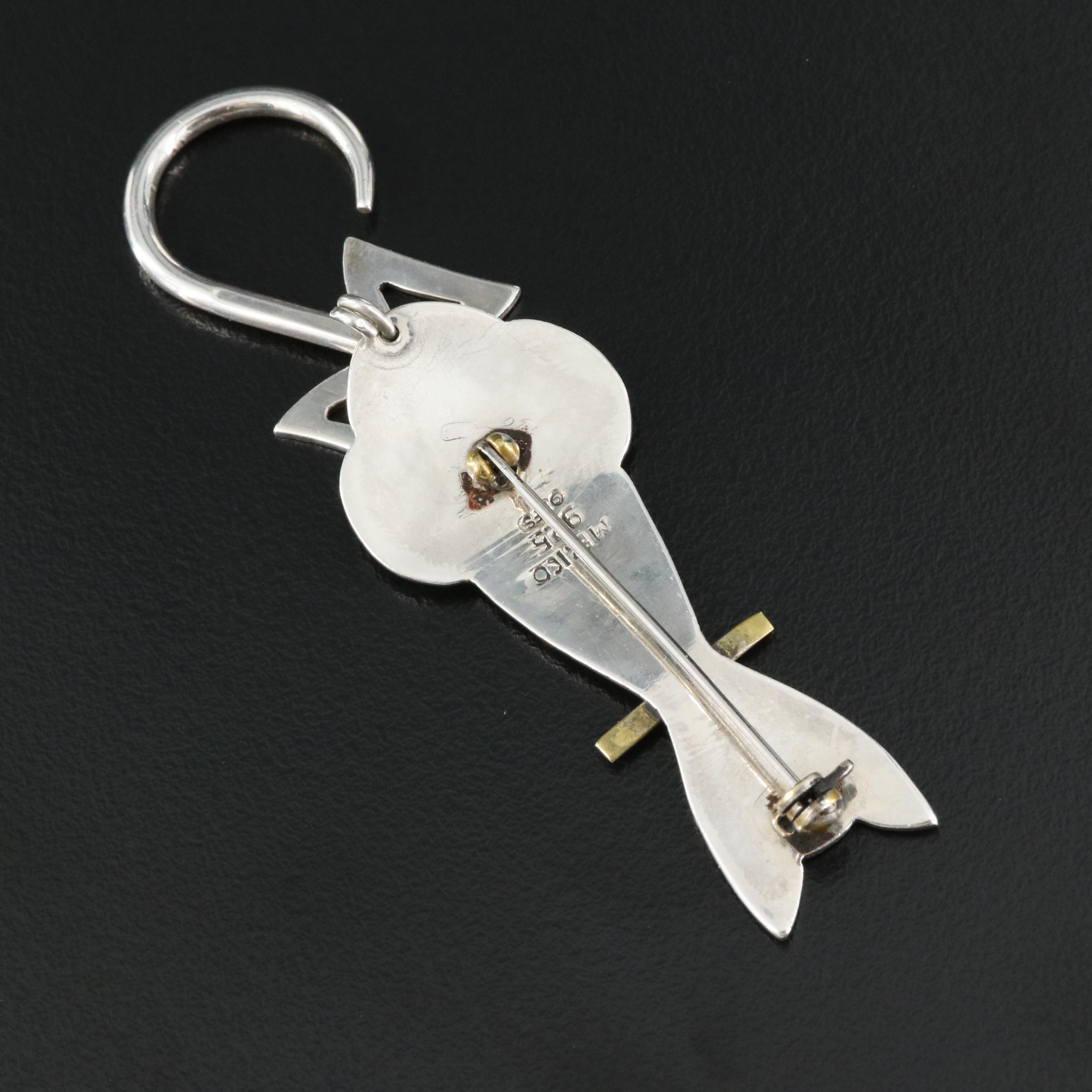 Mexican Signed Sterling Cat Brooch with Articulated Tail