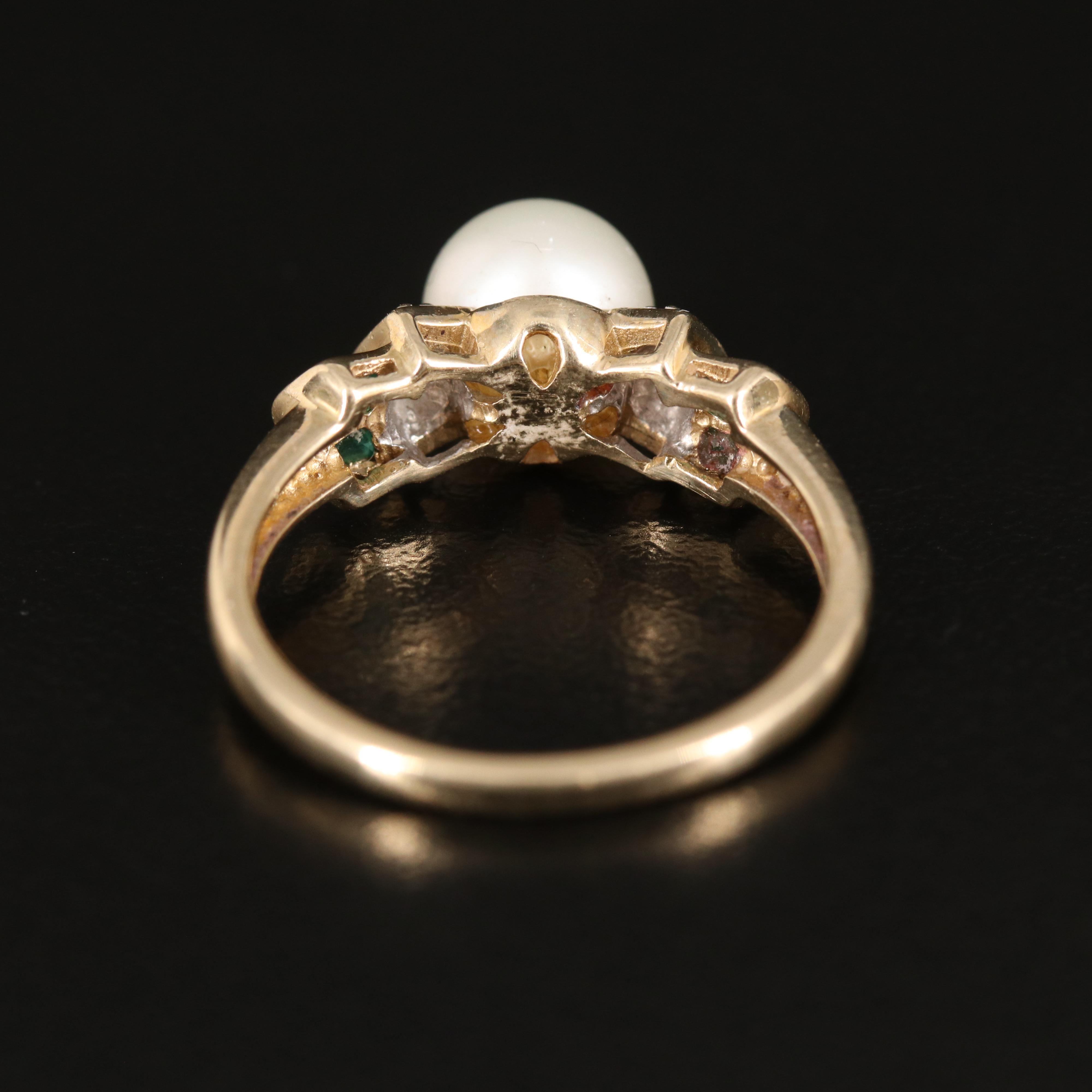 14K Pearl Ring with Emerald and Diamond Accents