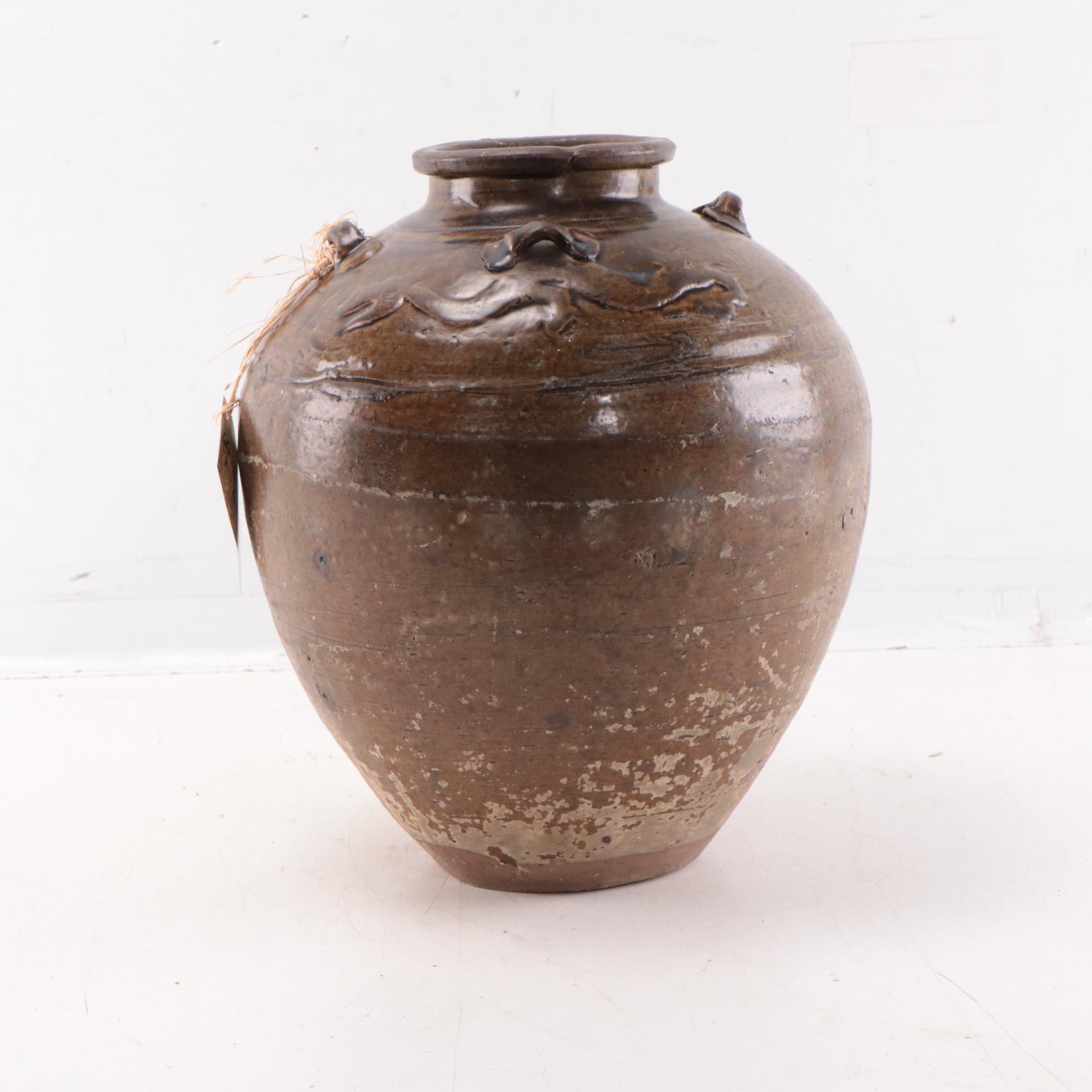 Chinese Ceramic Burial Jar With Dragon Motif, Probably Song Dynasty