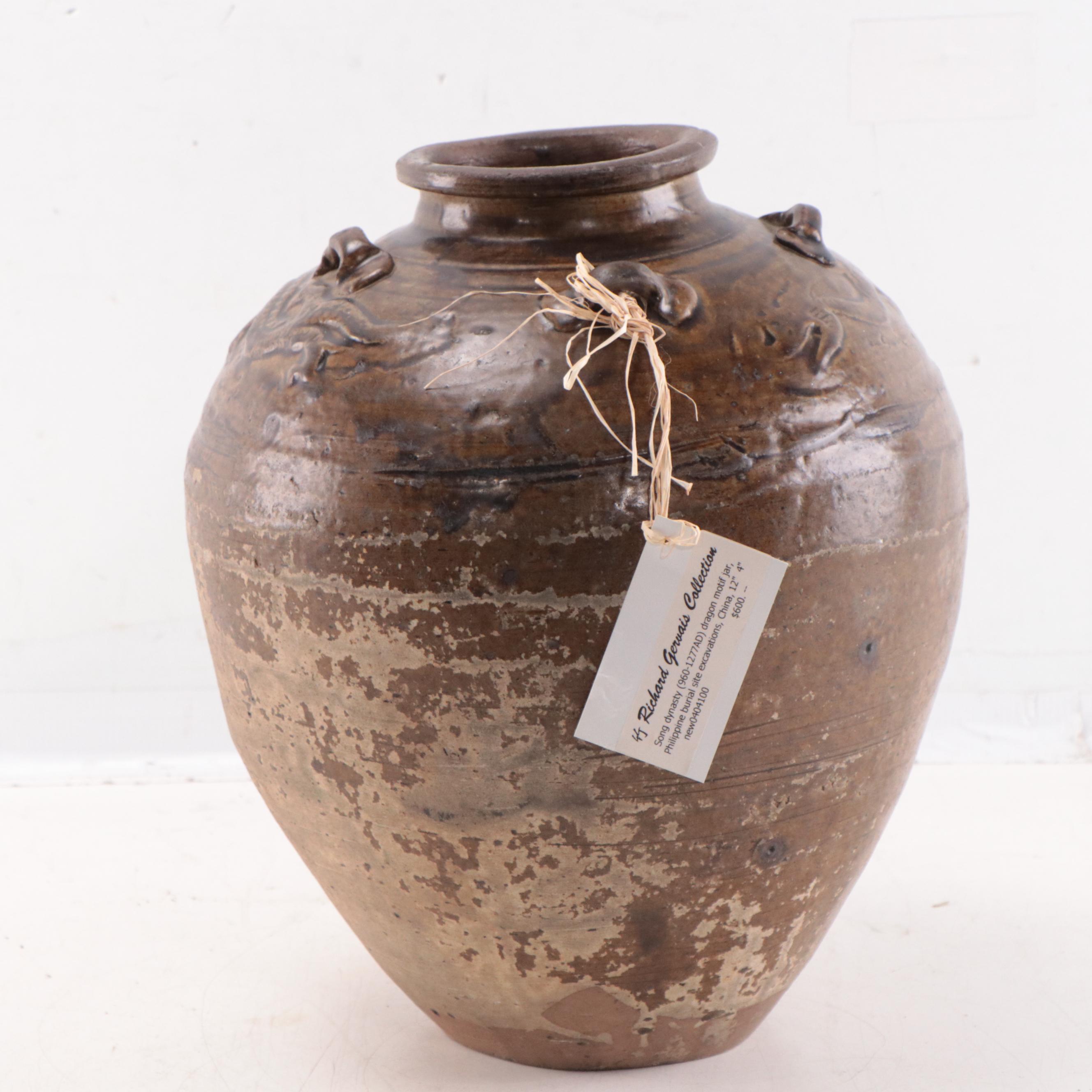 Chinese Ceramic Burial Jar With Dragon Motif, Probably Song Dynasty