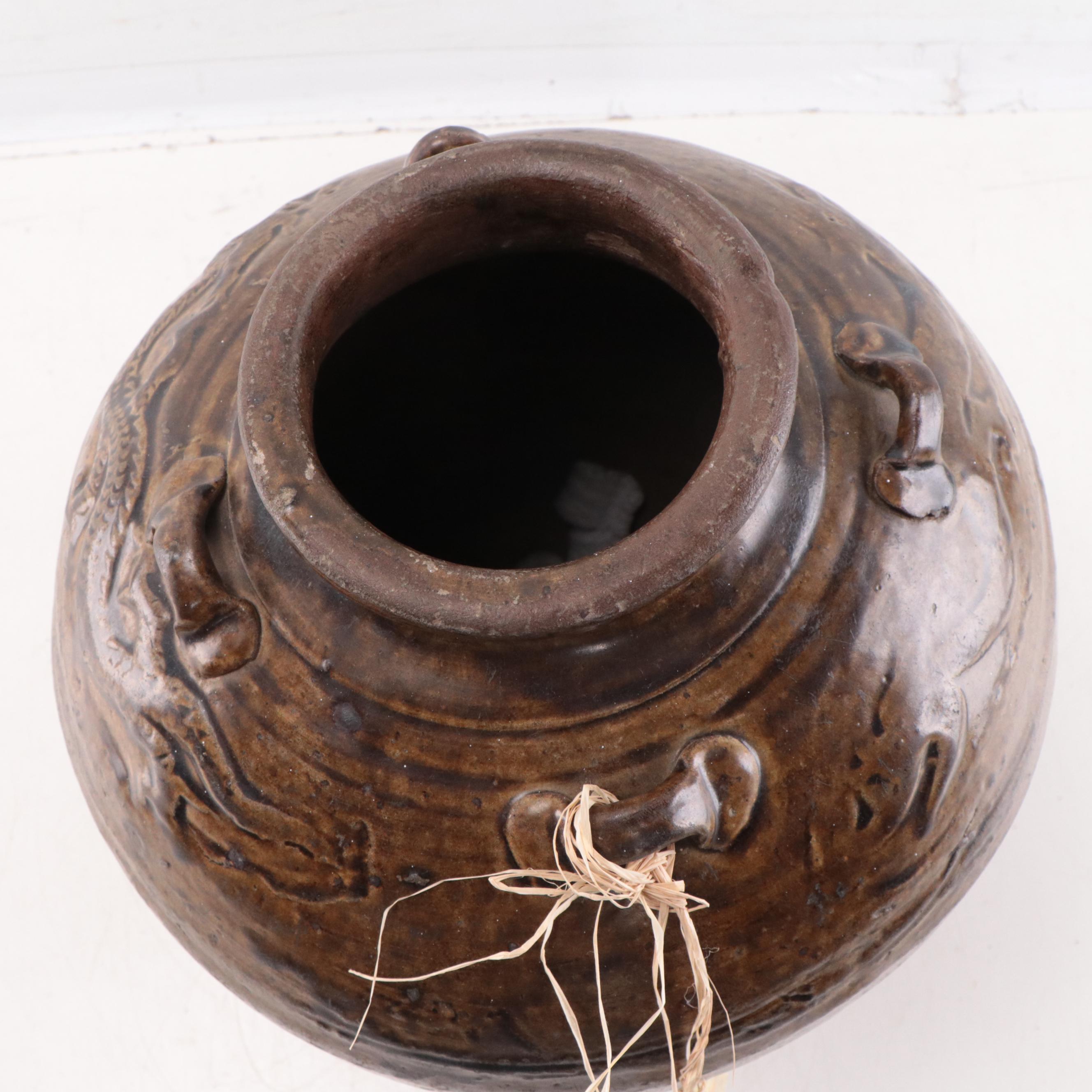 Chinese Ceramic Burial Jar With Dragon Motif, Probably Song Dynasty