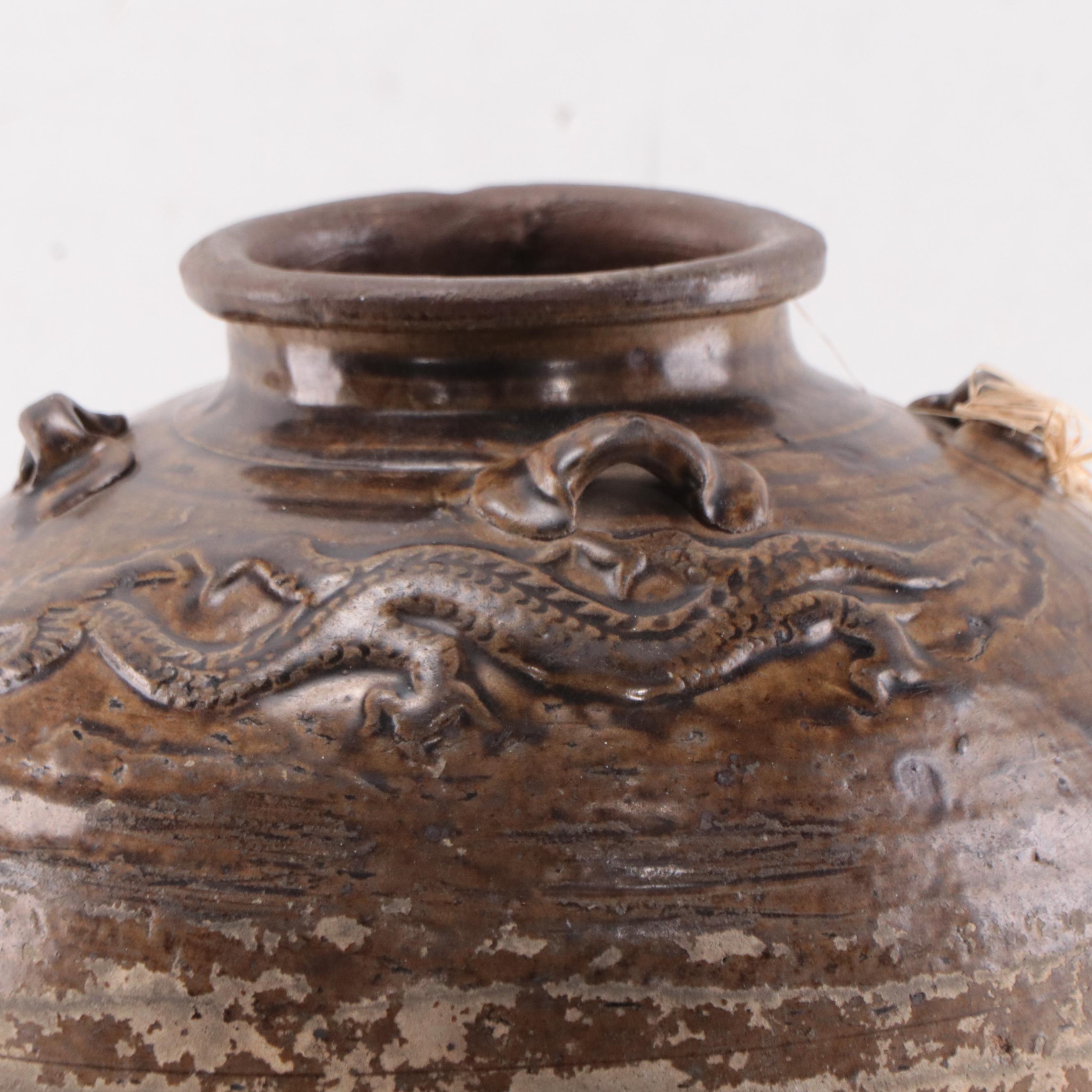 Chinese Ceramic Burial Jar With Dragon Motif, Probably Song Dynasty