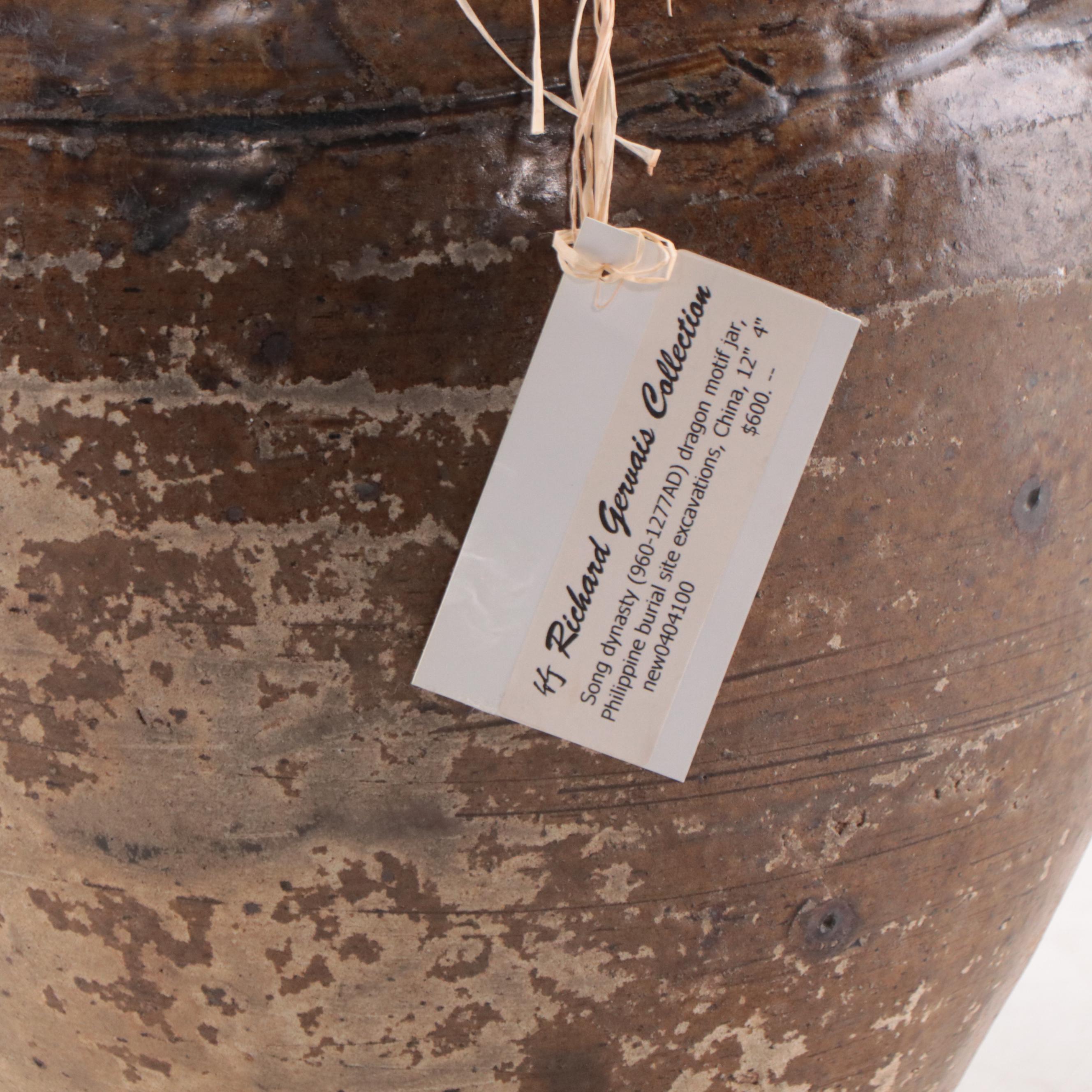 Chinese Ceramic Burial Jar With Dragon Motif, Probably Song Dynasty