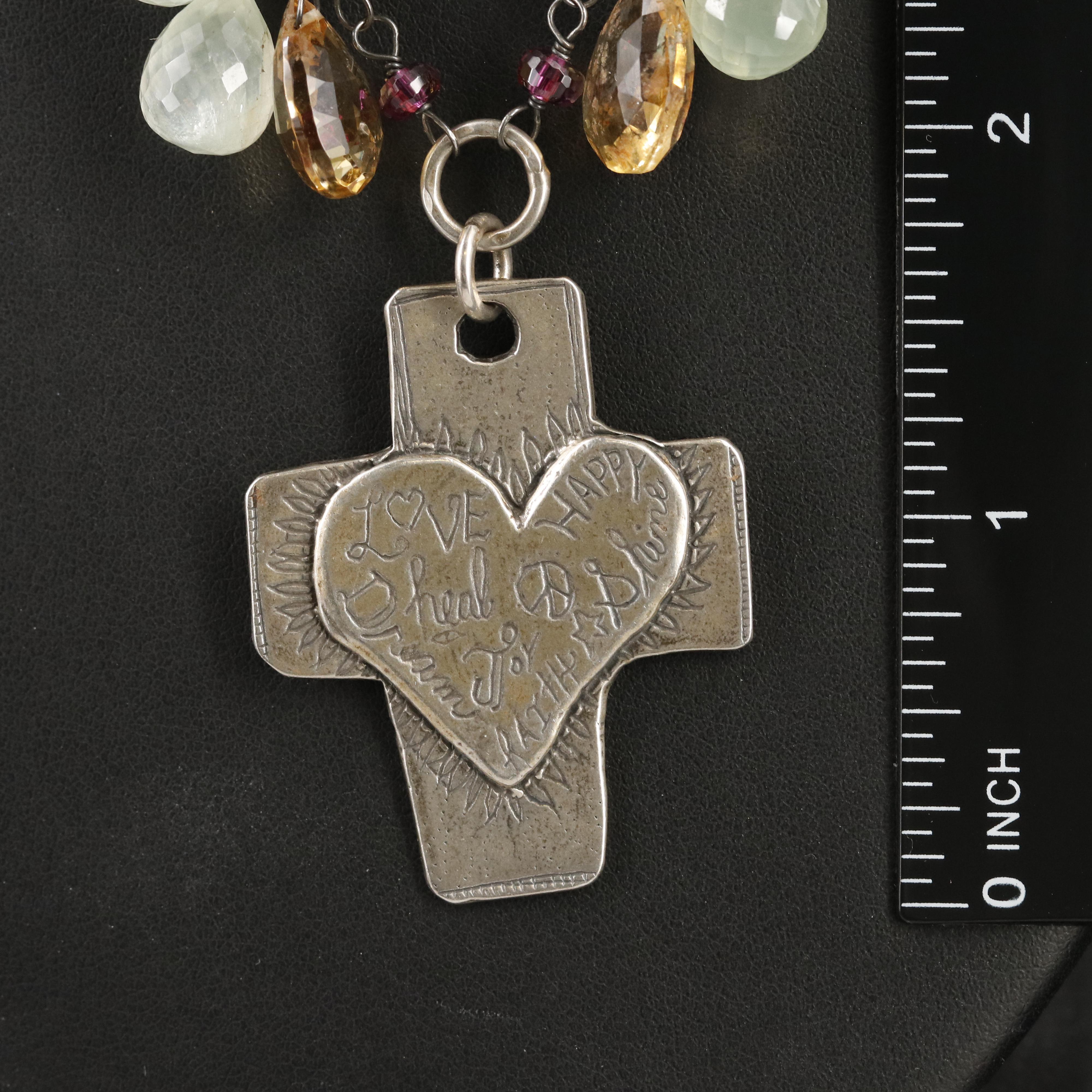 Jes MaHarry Sterling Cross Necklace Including Pearl, Prehnite and Citrine