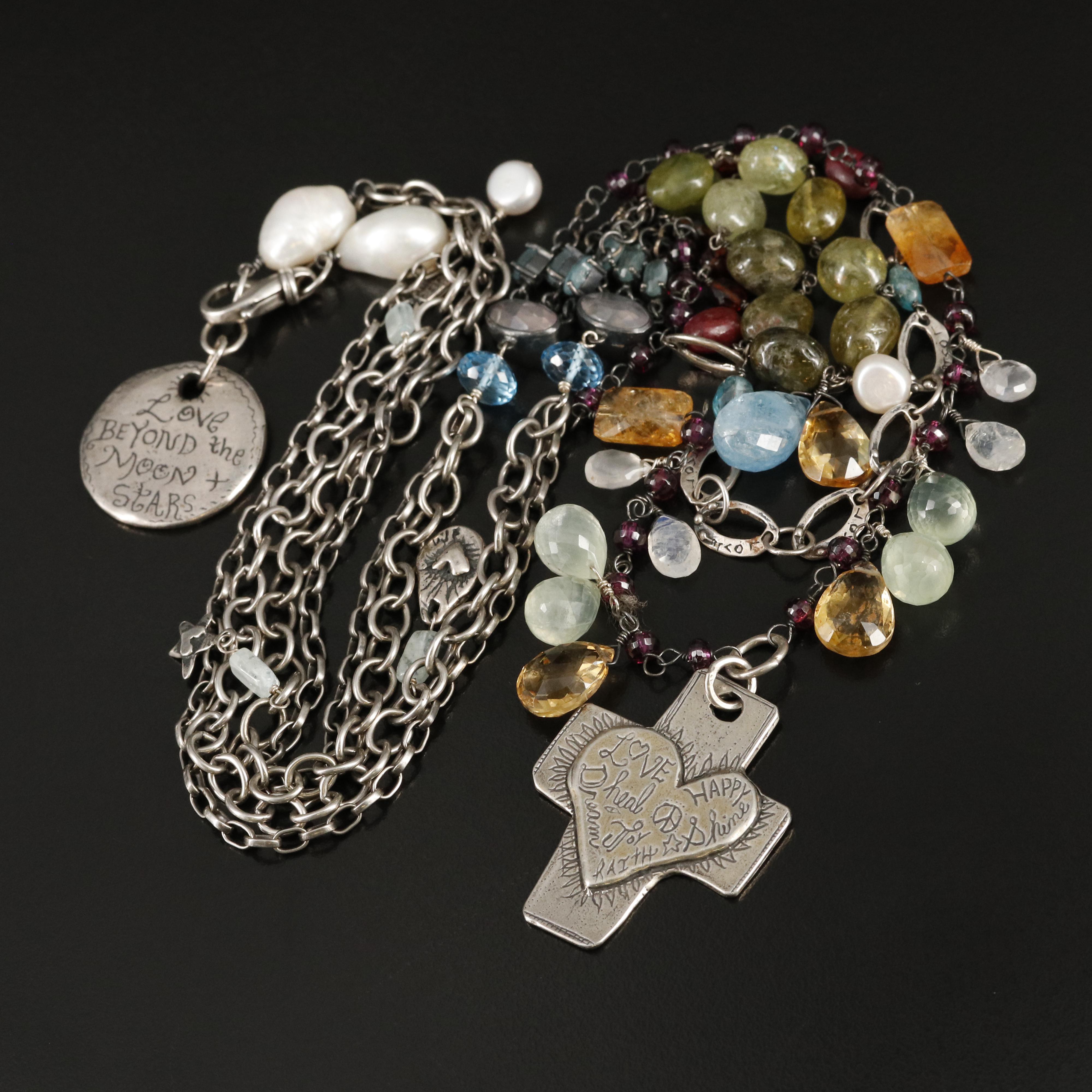 Jes MaHarry Sterling Cross Necklace Including Pearl, Prehnite and Citrine