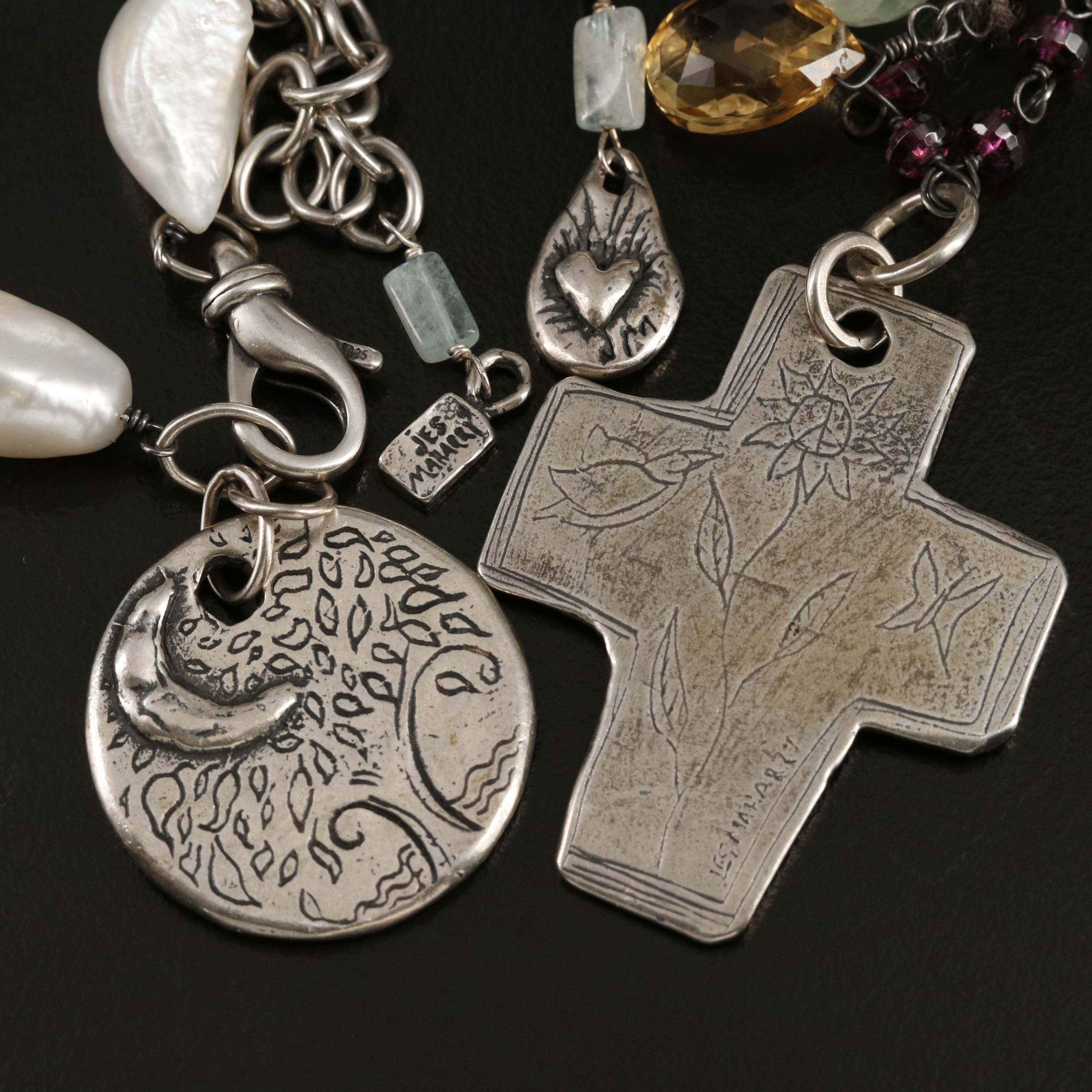 Jes MaHarry Sterling Cross Necklace Including Pearl, Prehnite and Citrine