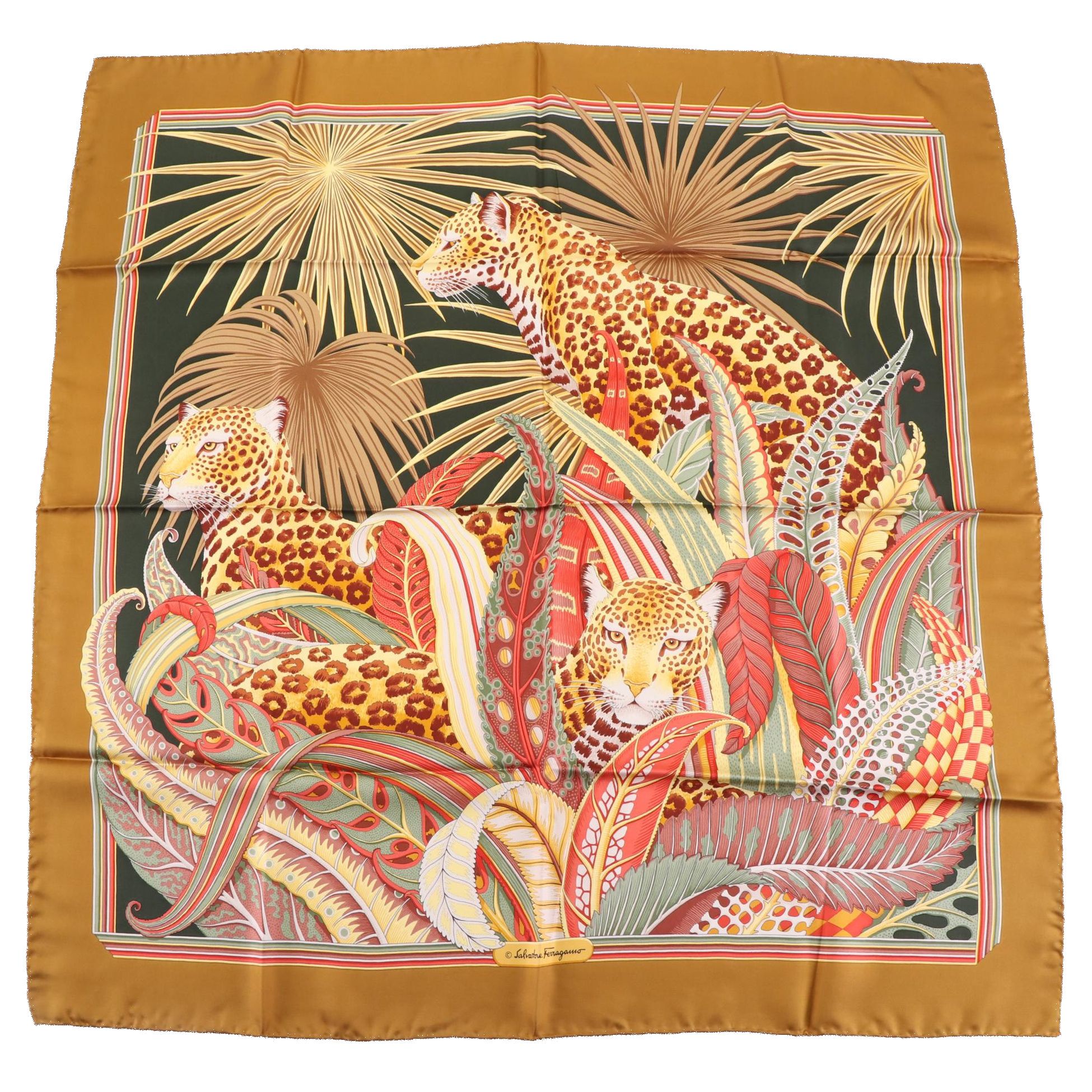 Salvatore Ferragamo Leopard Jungle Print Silk Scarf