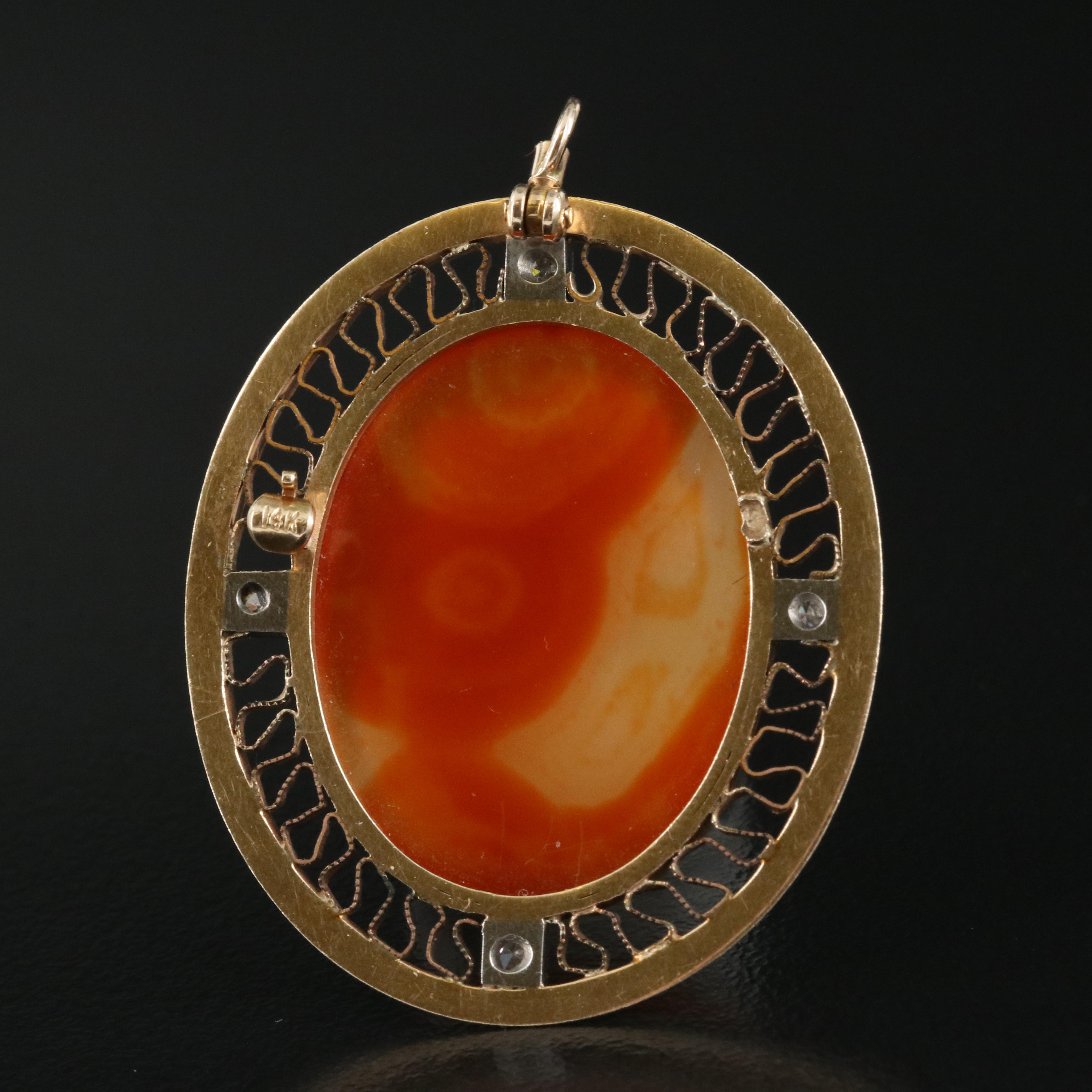 14K Agate Cameo and Diamond Pendant