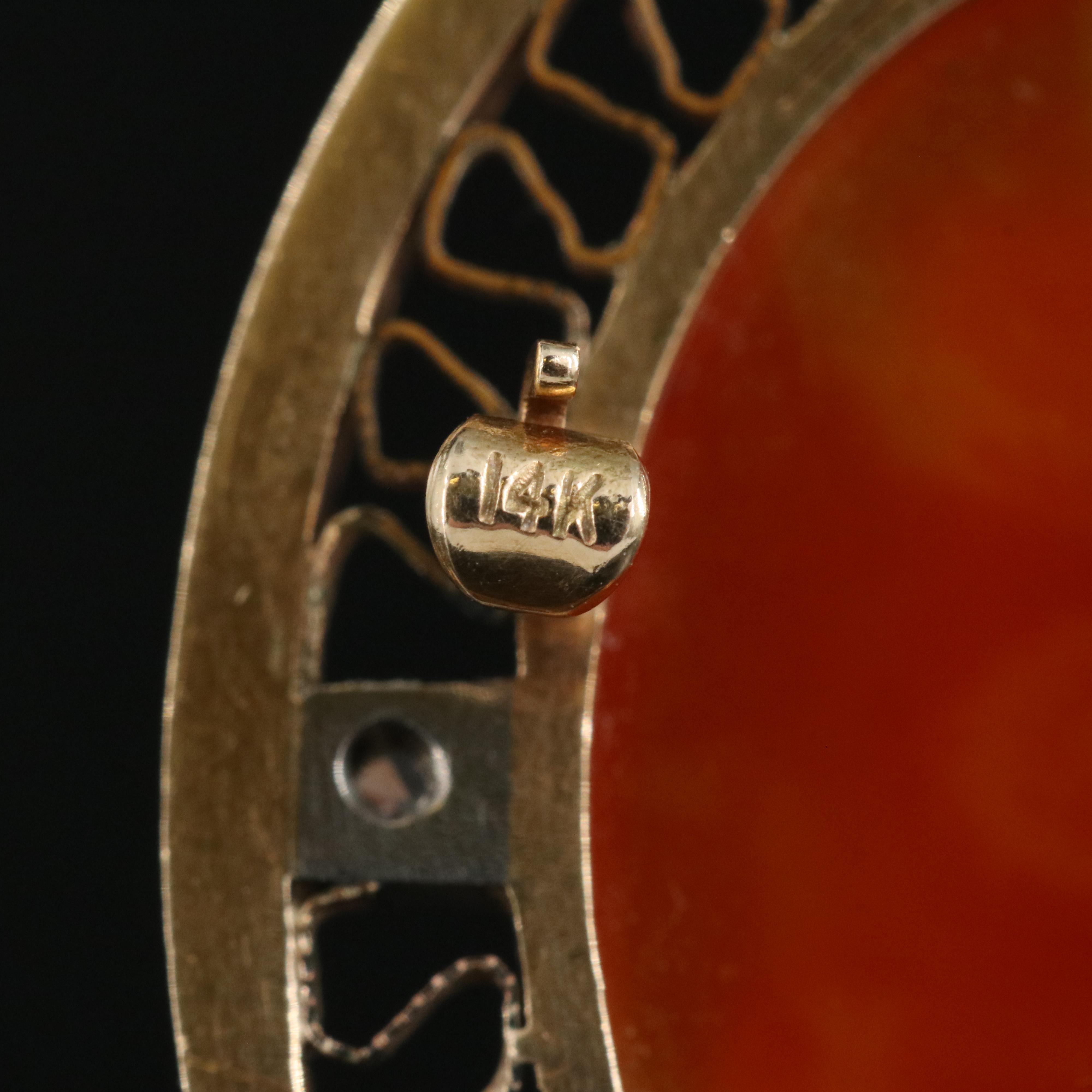 14K Agate Cameo and Diamond Pendant