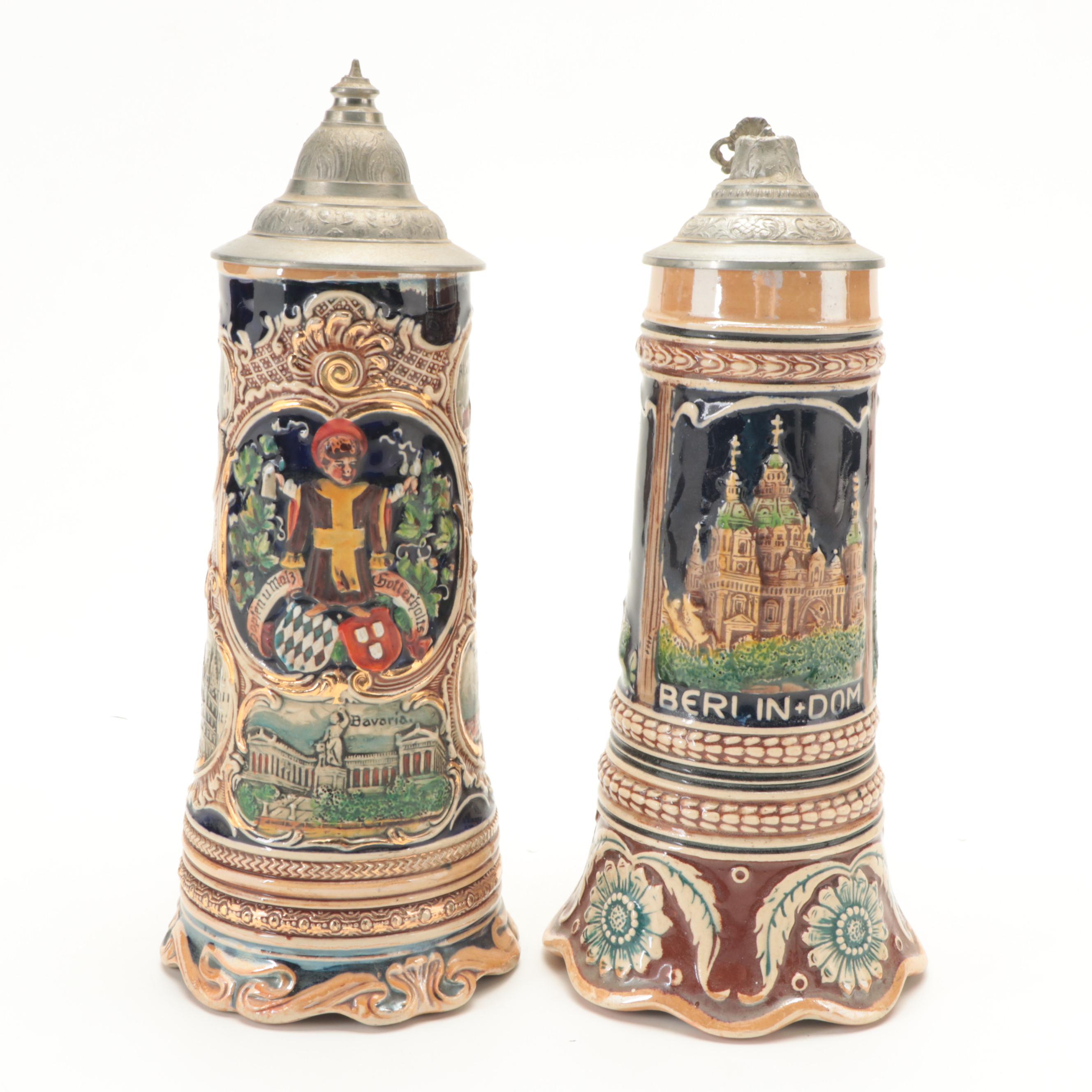 Thorens and Other Musical German Glazed Stoneware Beer Steins