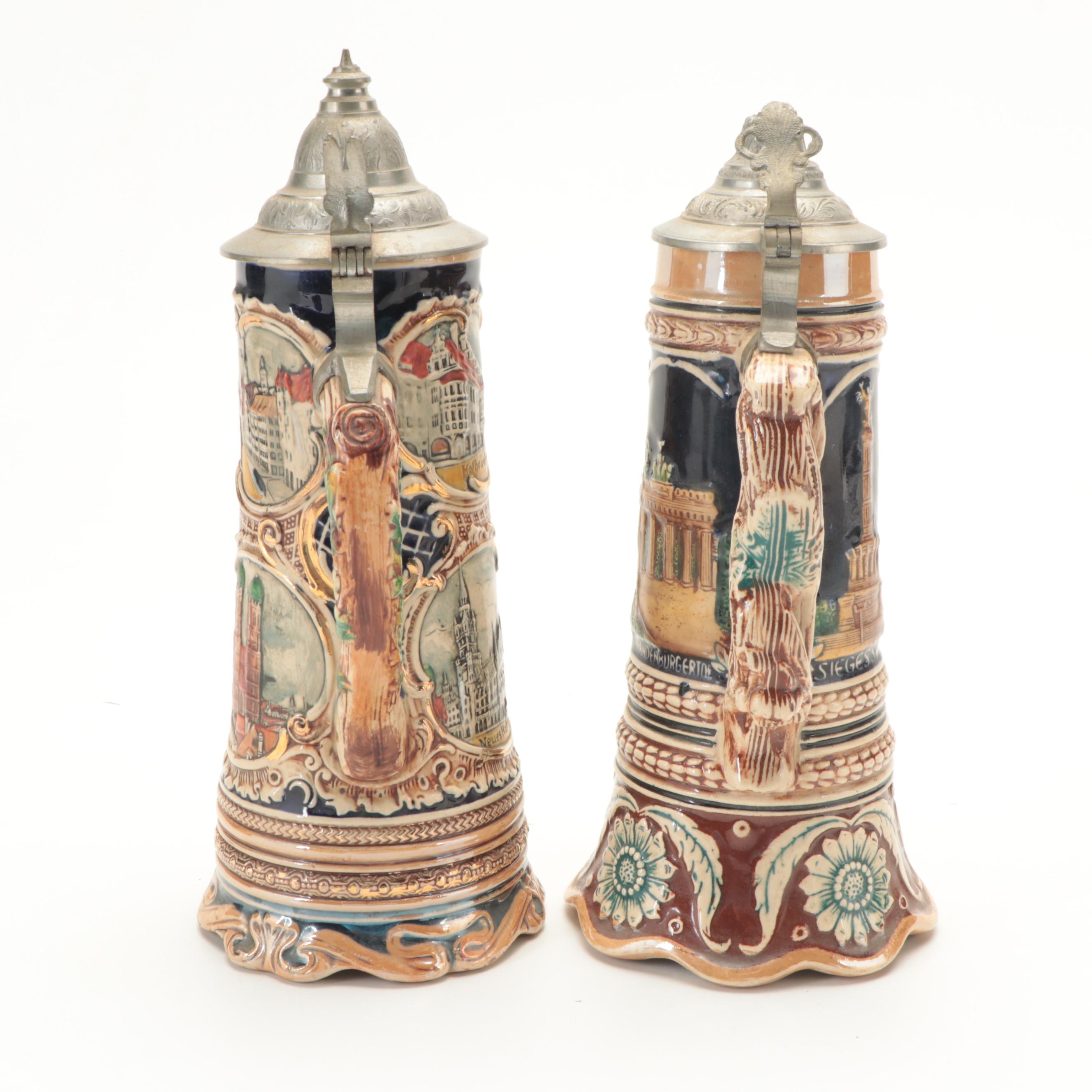 Thorens and Other Musical German Glazed Stoneware Beer Steins