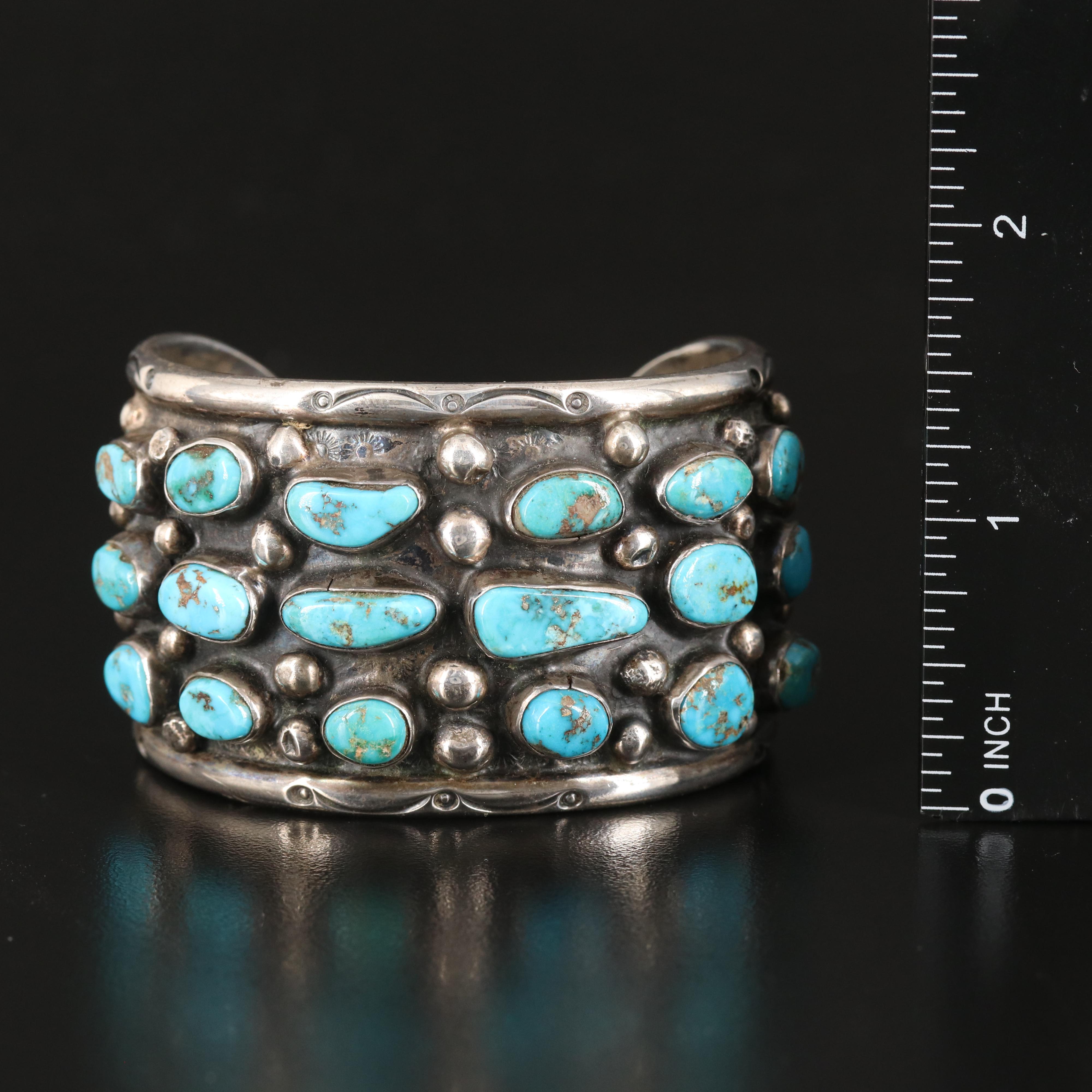 Southwestern Bezel Set Tumbled Turquoise Cuff in Sterling