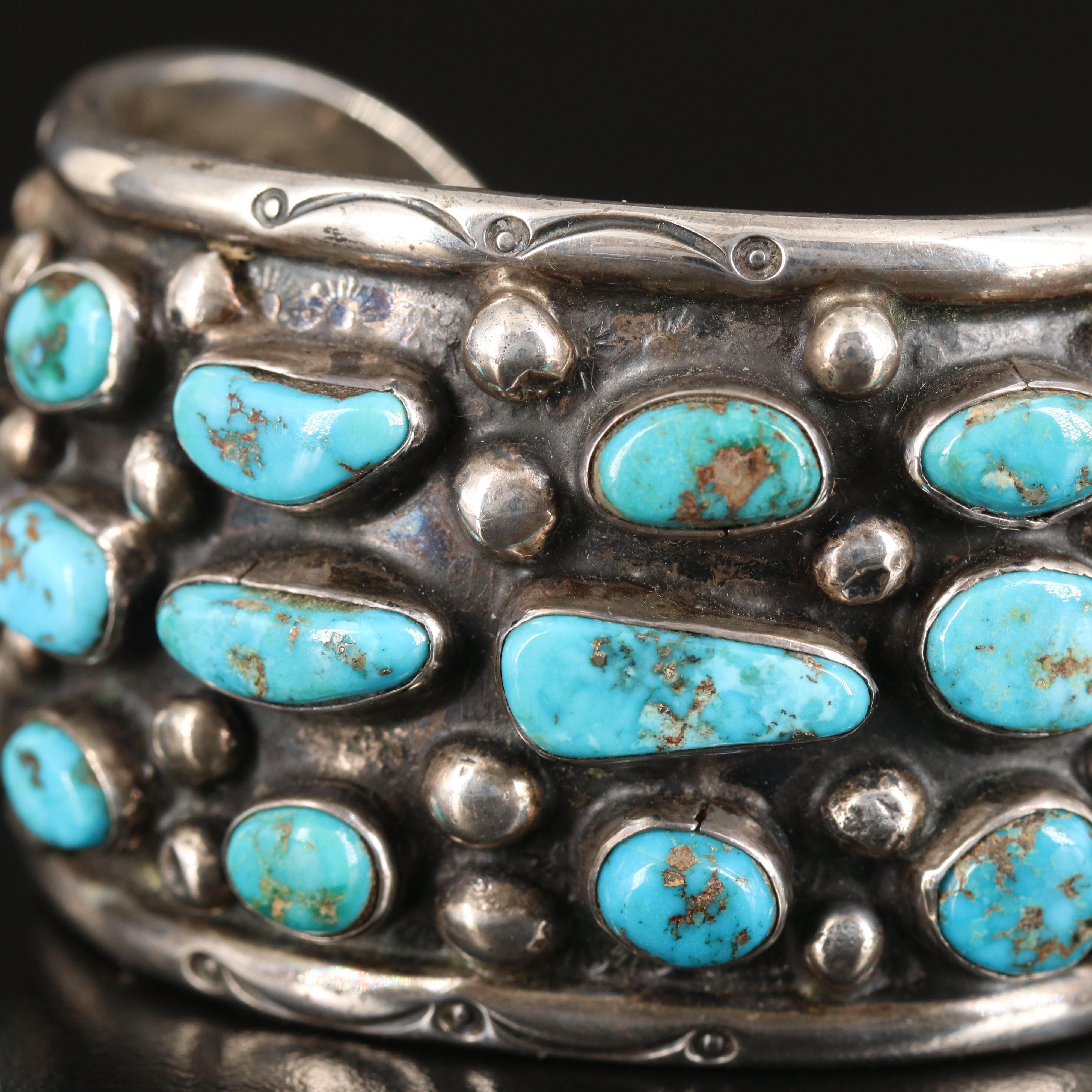Southwestern Bezel Set Tumbled Turquoise Cuff in Sterling