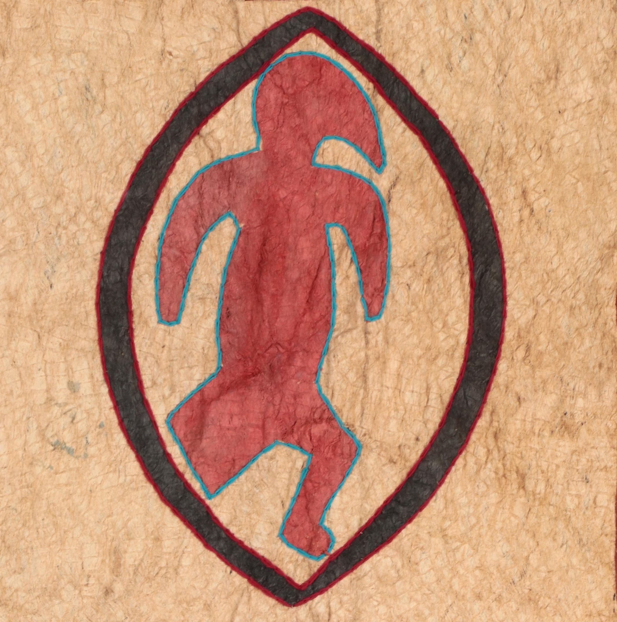 Embroidered and Painted Figural Barkcloth Panel, Late 20th Century