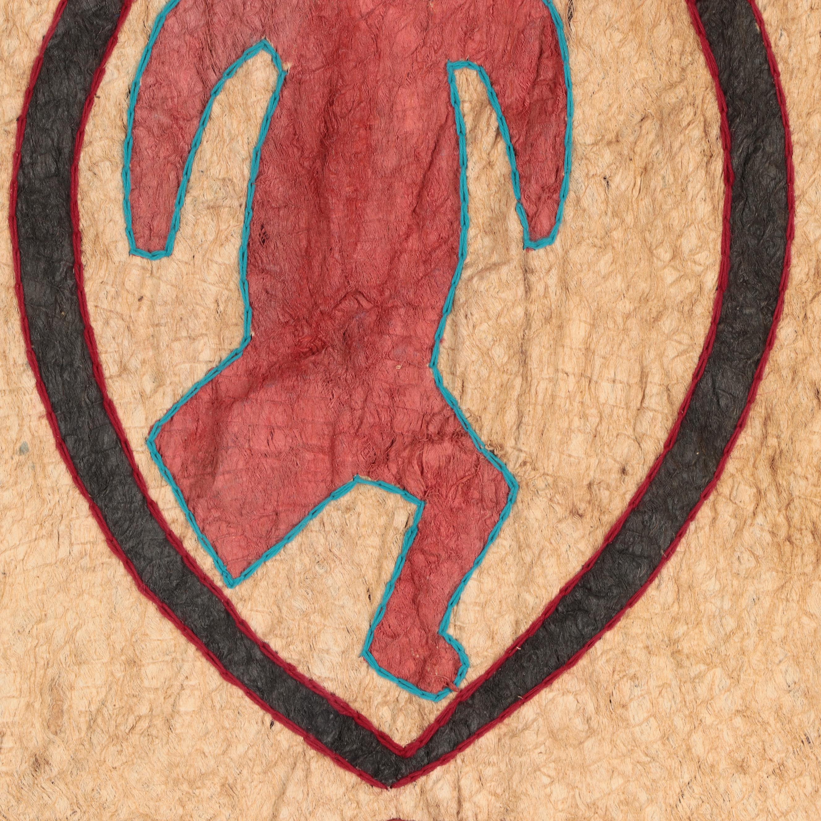 Embroidered and Painted Figural Barkcloth Panel, Late 20th Century