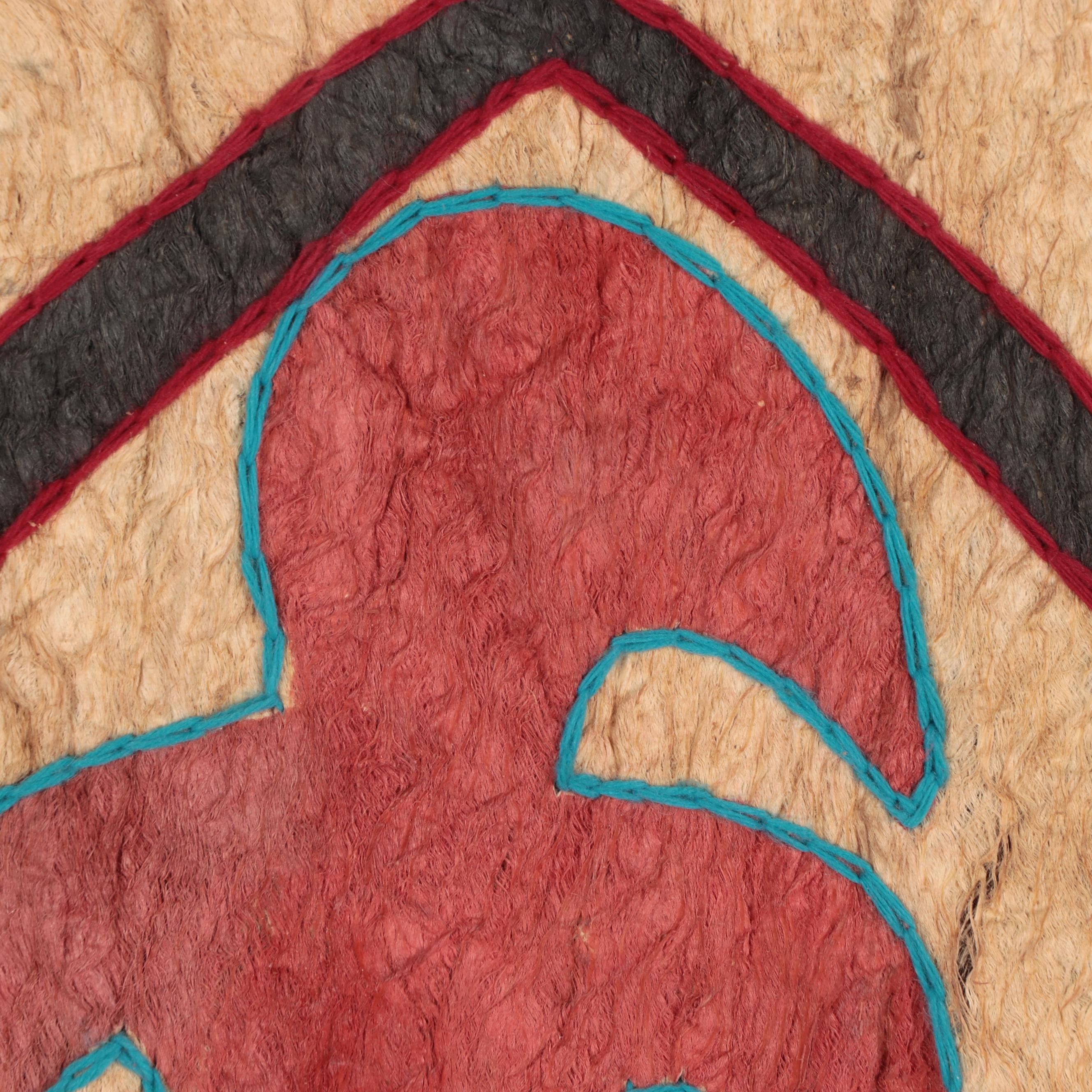 Embroidered and Painted Figural Barkcloth Panel, Late 20th Century