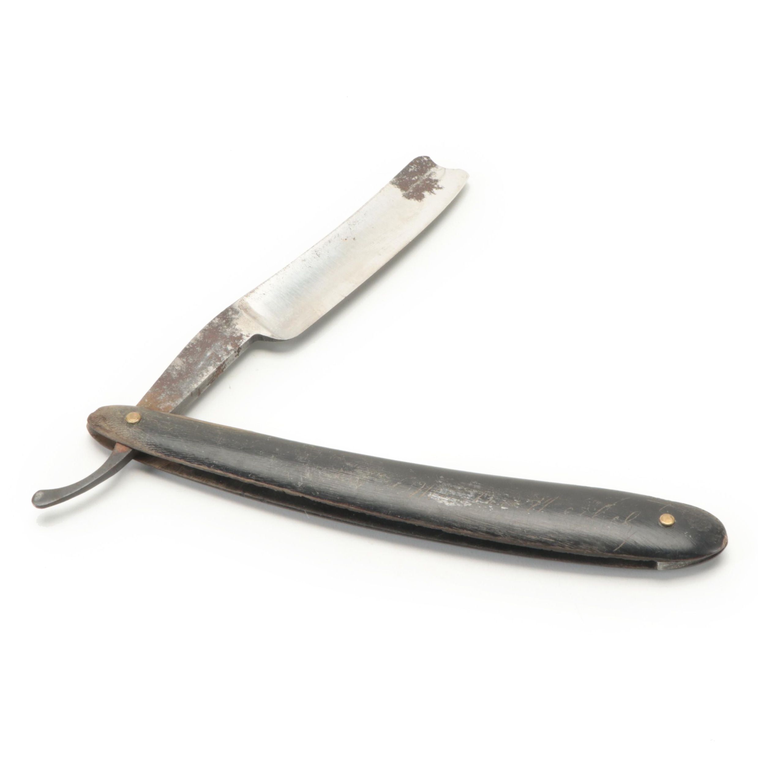 Horn Handled Steel Shaving Straight Razor, 19th Century