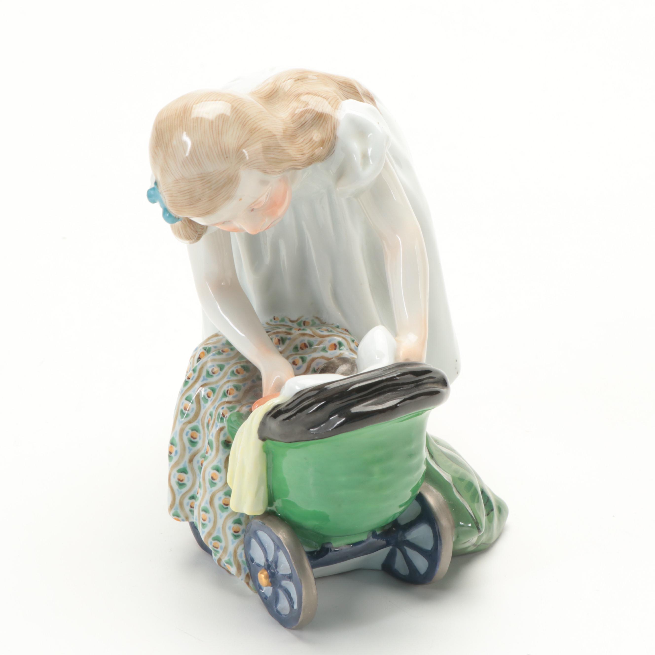 Julius Konrad Hentschel for Meissen Porcelain Figurine of Girl with Doll, 1900s