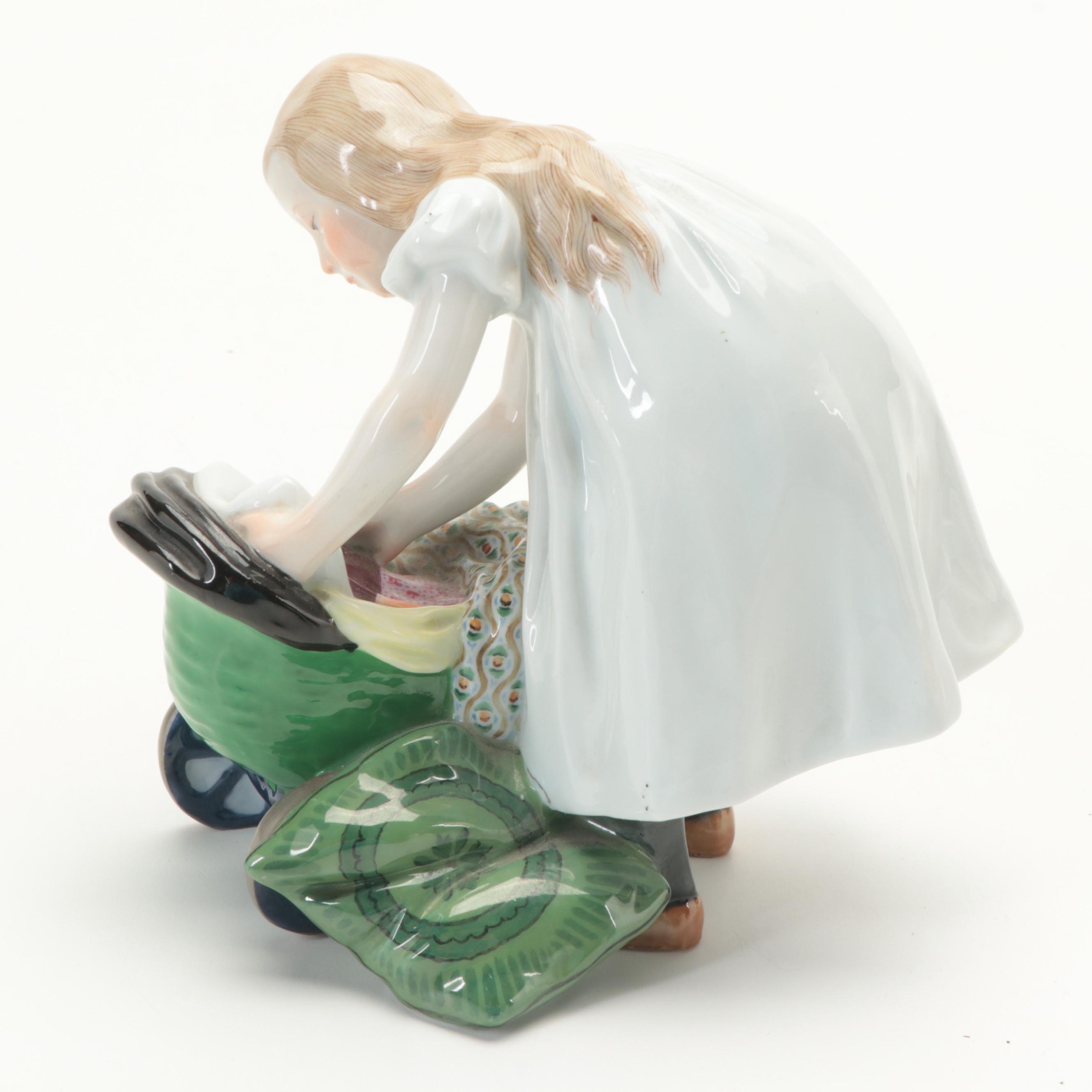 Julius Konrad Hentschel for Meissen Porcelain Figurine of Girl with Doll, 1900s