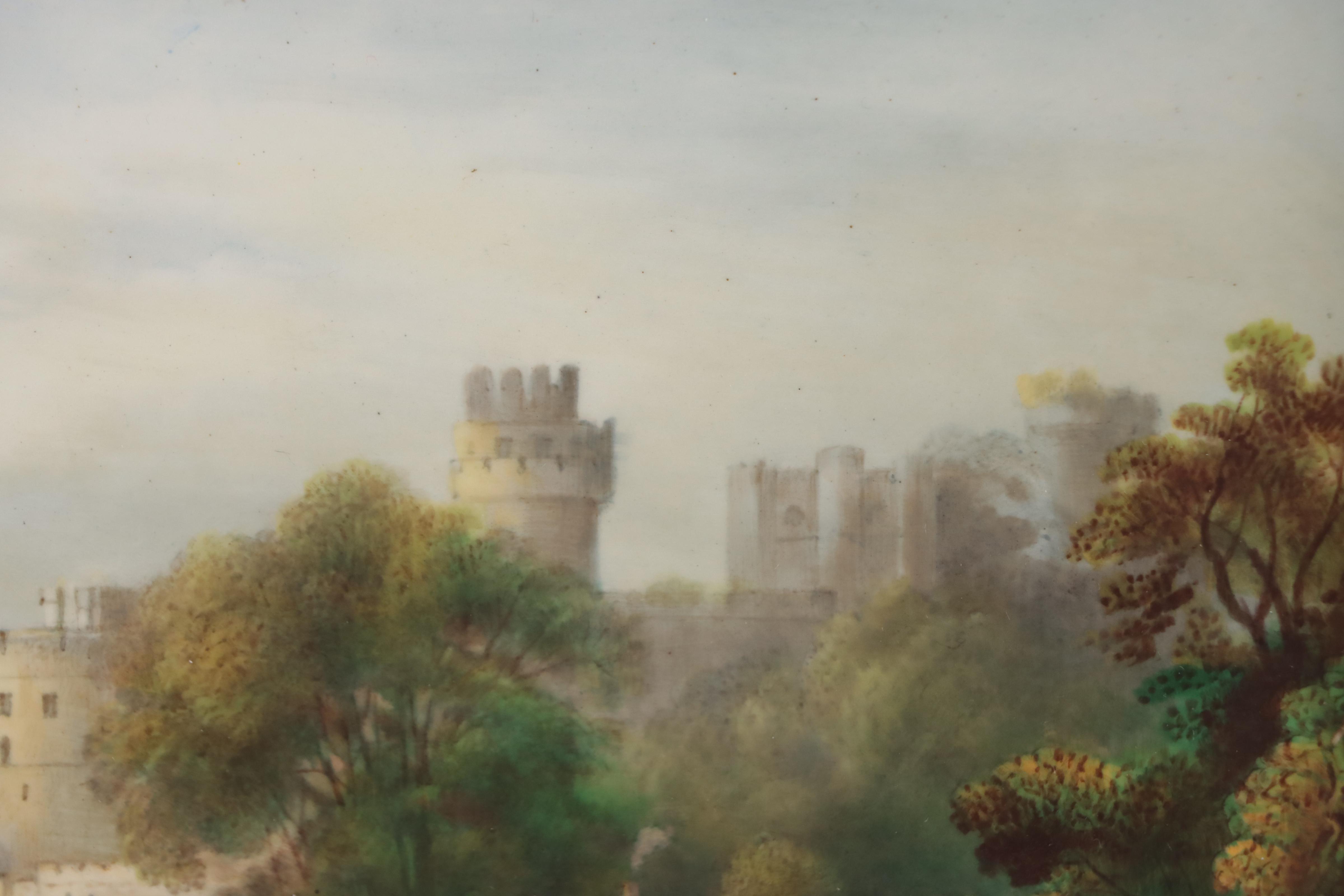 Oil Painting on Porcelain of Warwick Castle, Probably by Wm. Hancock, 19th C.