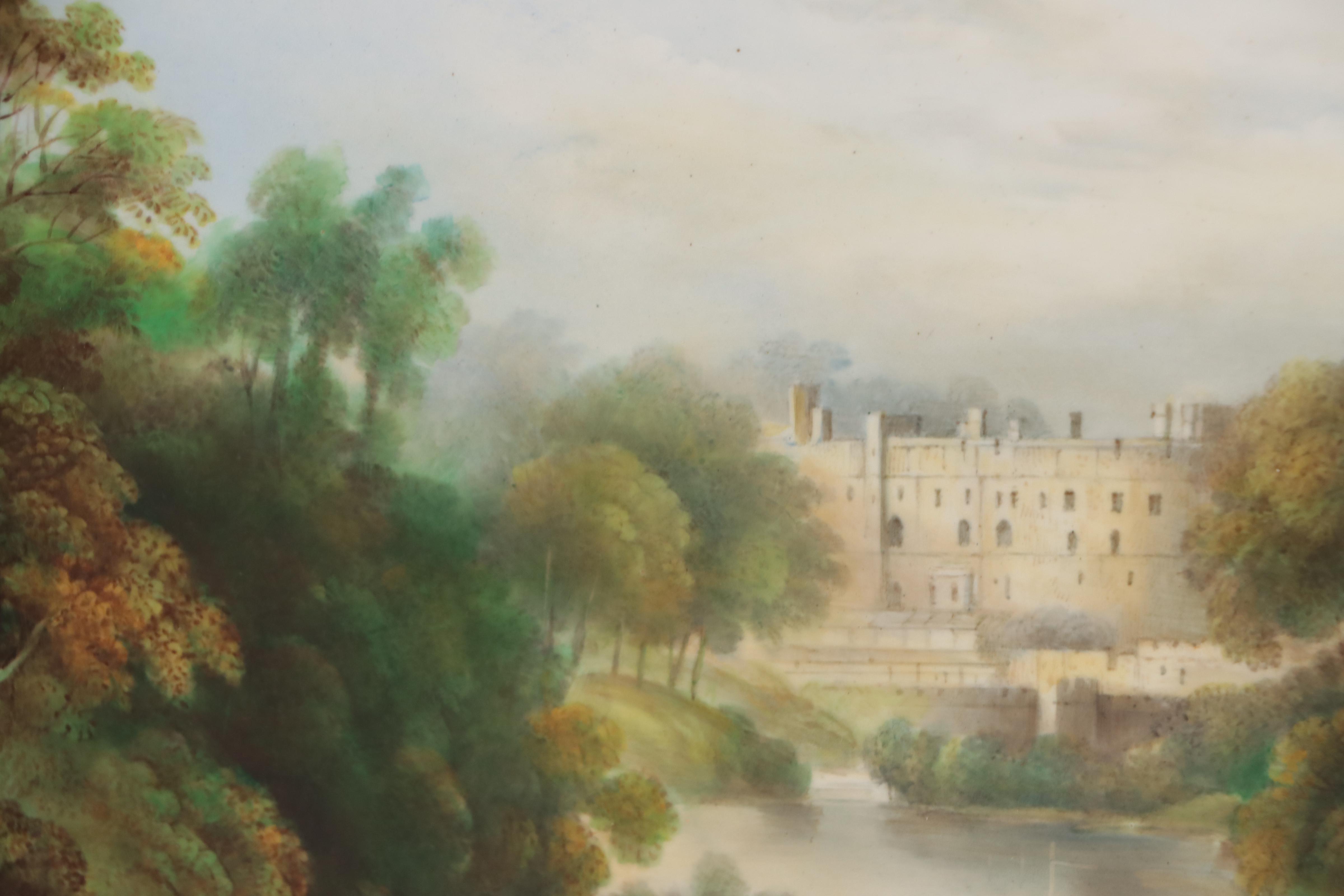 Oil Painting on Porcelain of Warwick Castle, Probably by Wm. Hancock, 19th C.