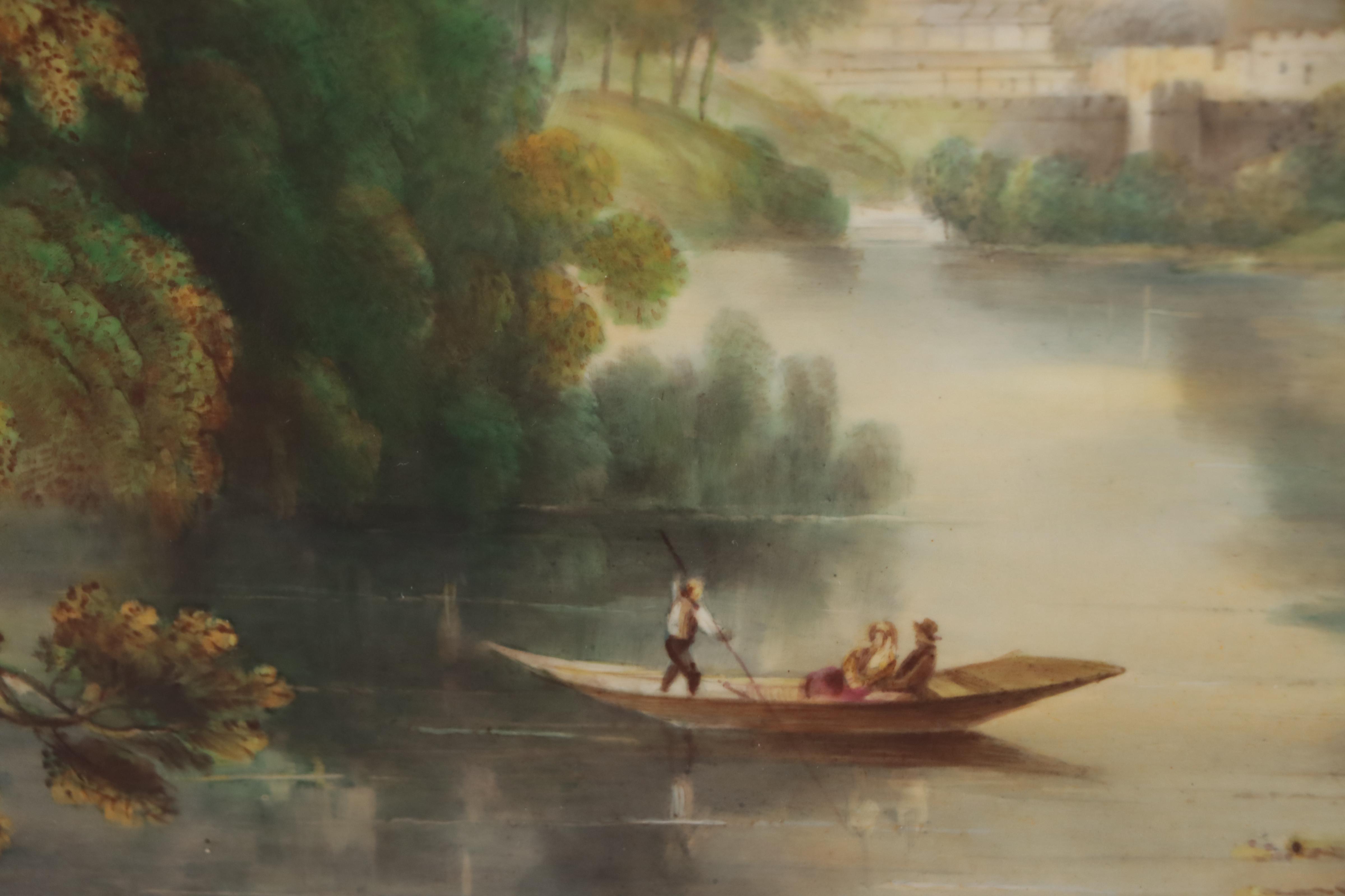 Oil Painting on Porcelain of Warwick Castle, Probably by Wm. Hancock, 19th C.