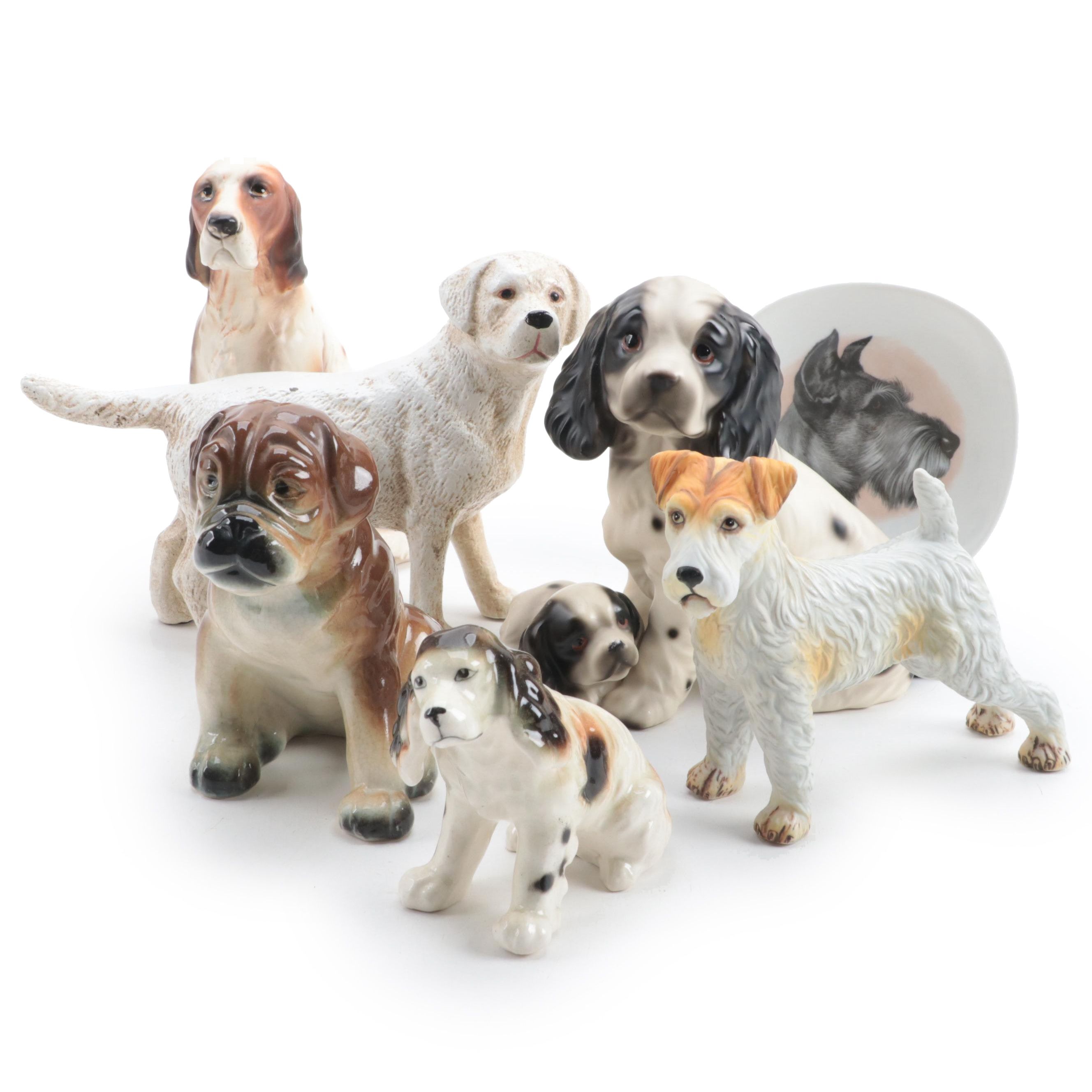 Schumann Porcelain Schnauzer Trinket Dish with Other Dog Figurines