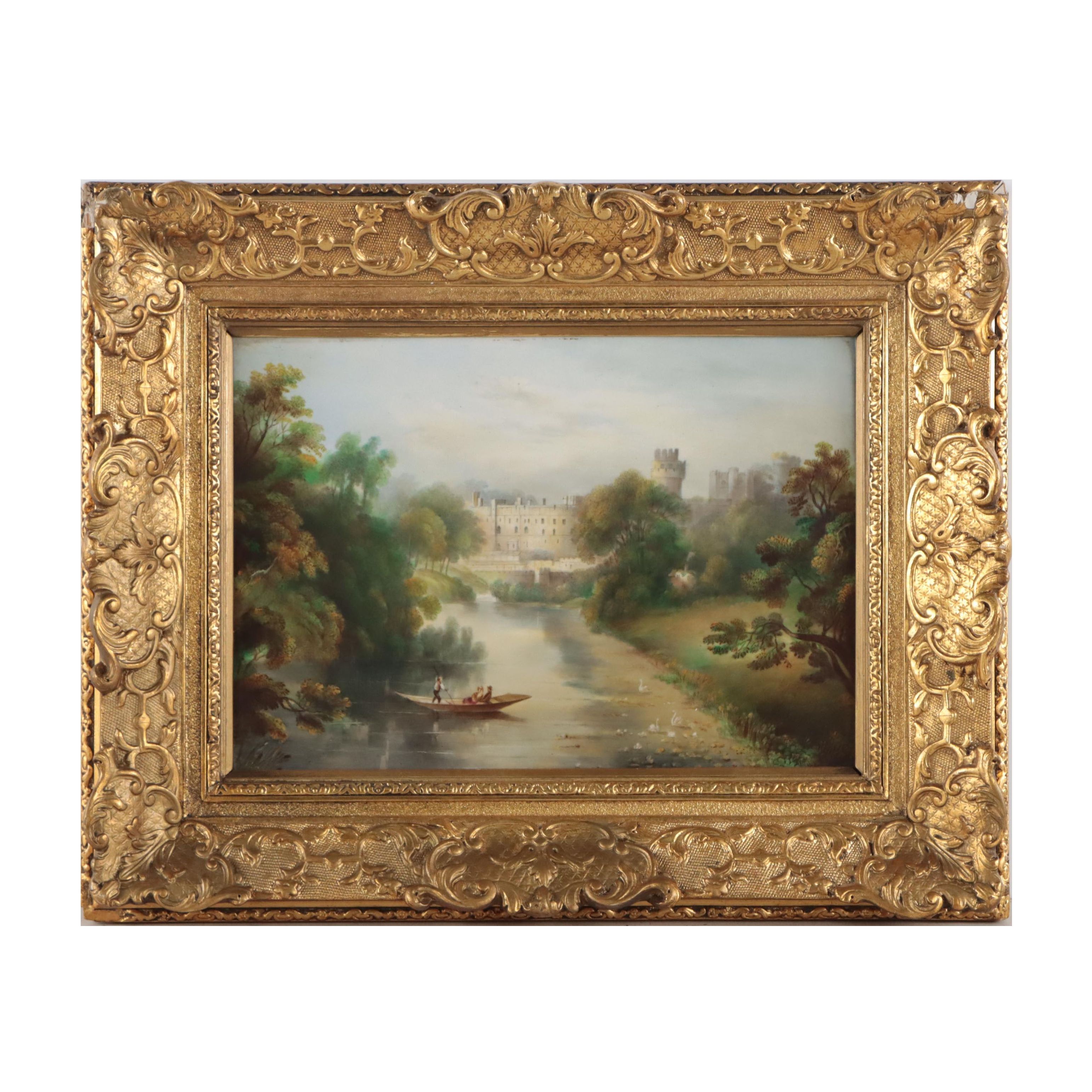 Oil Painting on Porcelain of Warwick Castle, Probably by Wm. Hancock, 19th C.