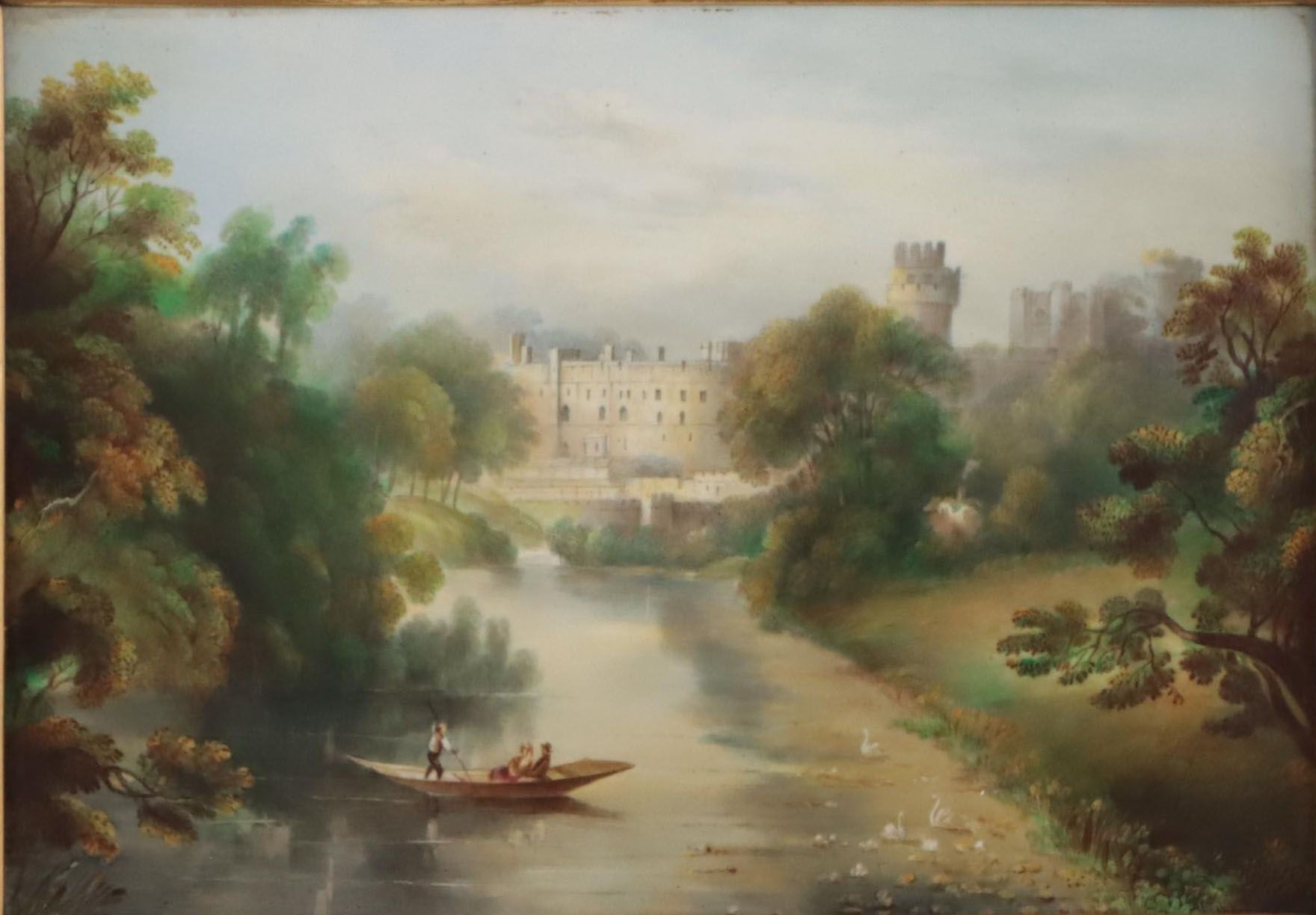 Oil Painting on Porcelain of Warwick Castle, Probably by Wm. Hancock, 19th C.