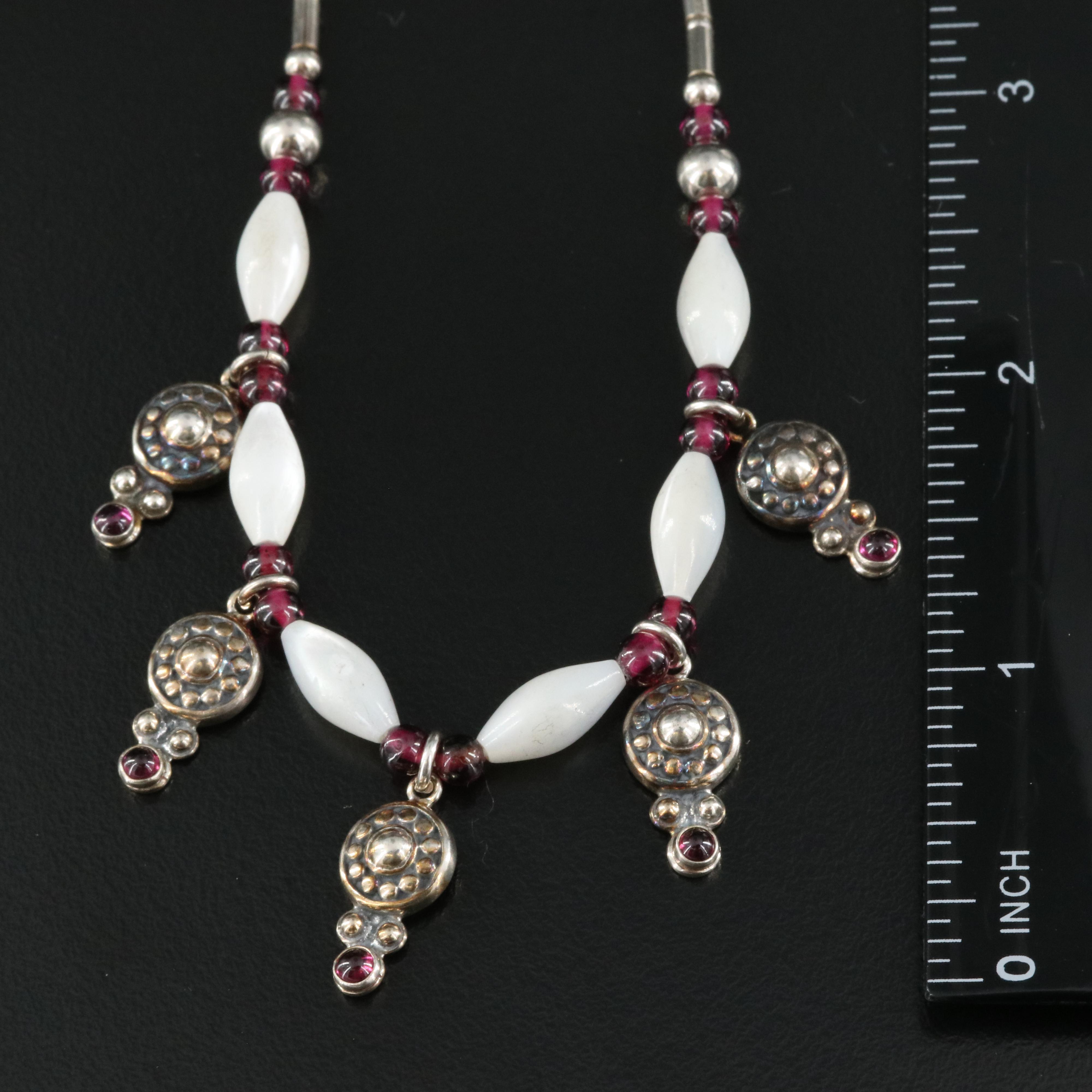 Sterling Mother-of-Pearl and Rhodolite Garnet Fringe Necklace