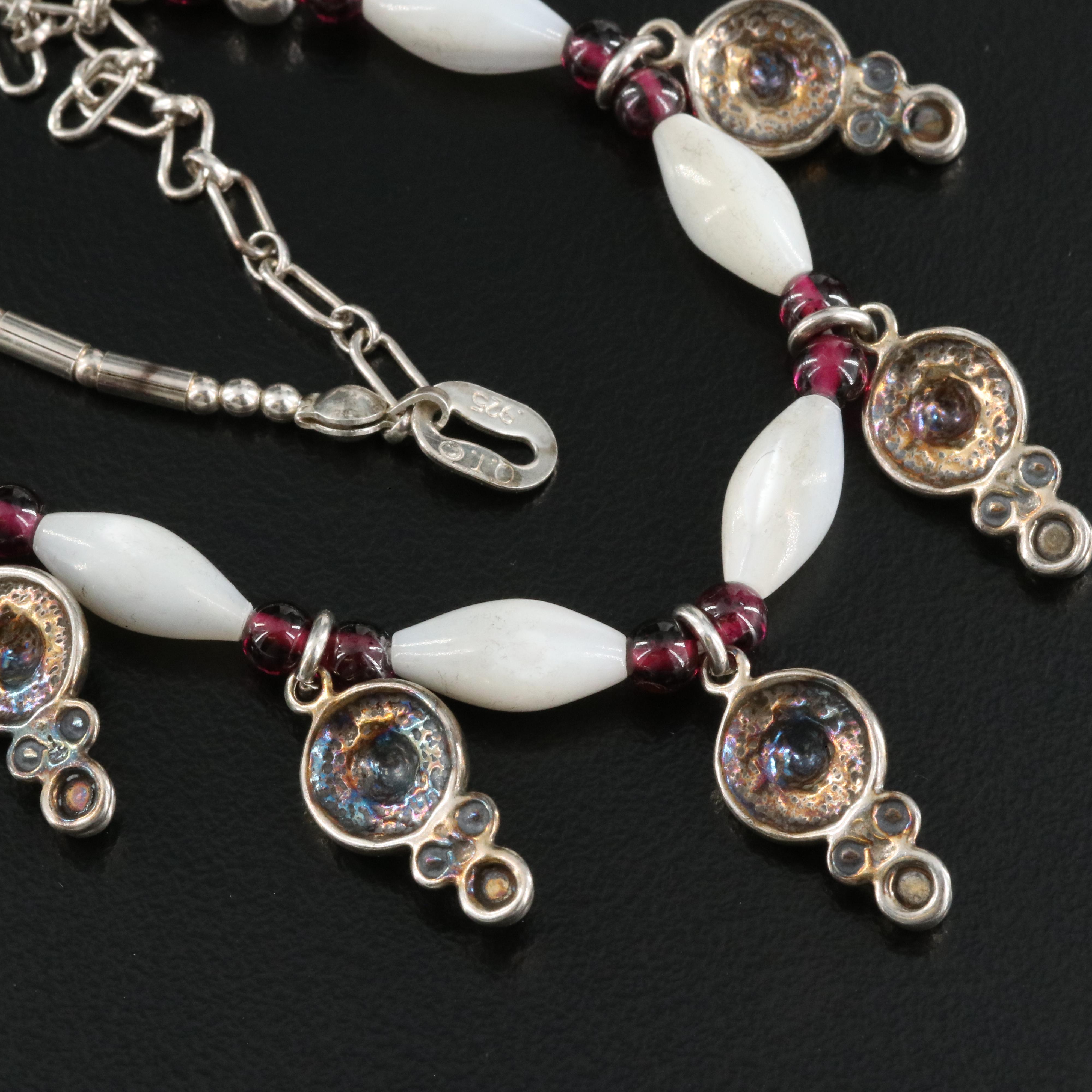 Sterling Mother-of-Pearl and Rhodolite Garnet Fringe Necklace