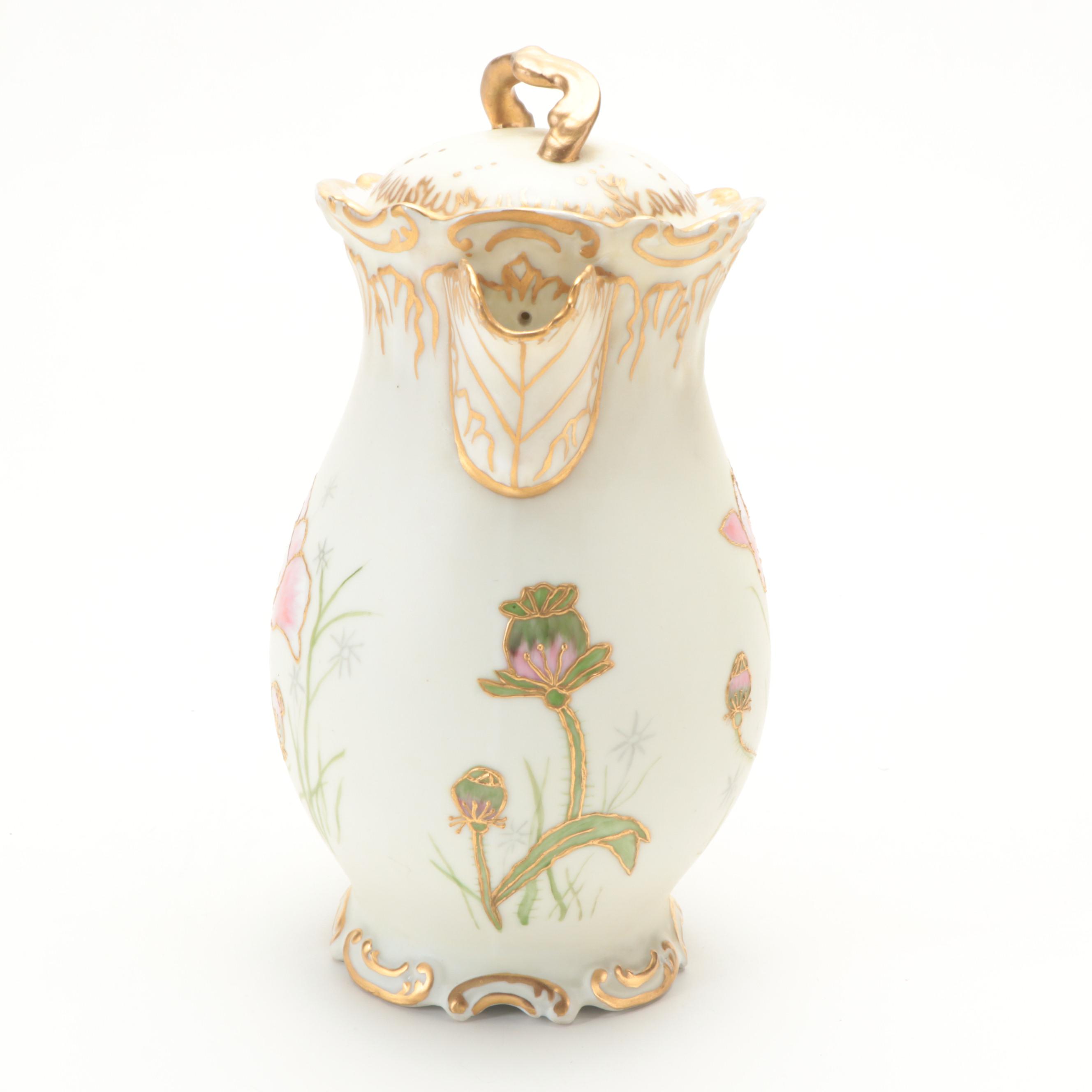 Coiffe et Cie Limoges Hand-Painted Porcelain Chocolate Pot