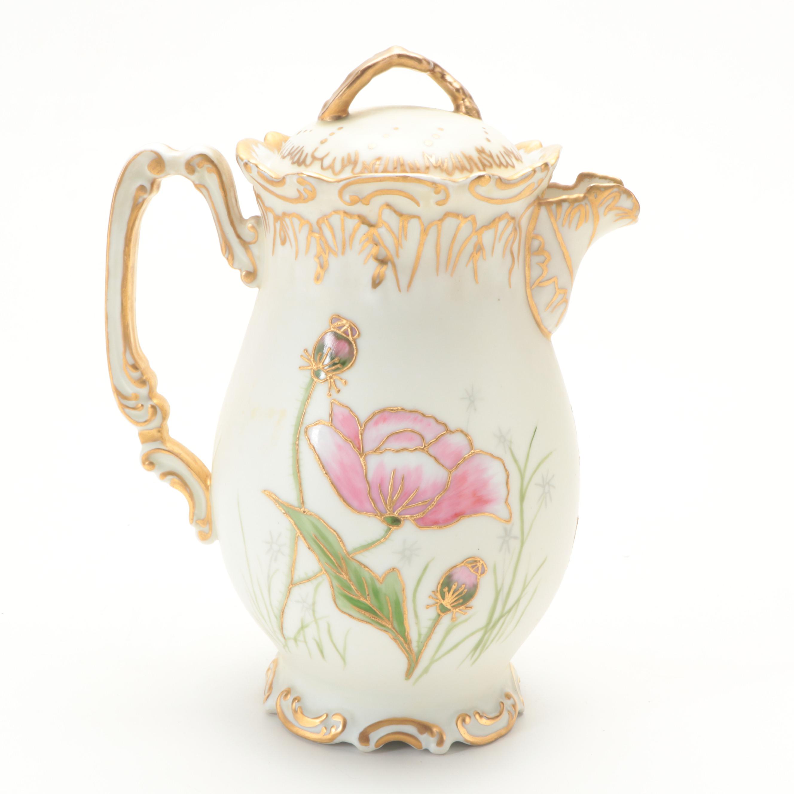 Coiffe et Cie Limoges Hand-Painted Porcelain Chocolate Pot