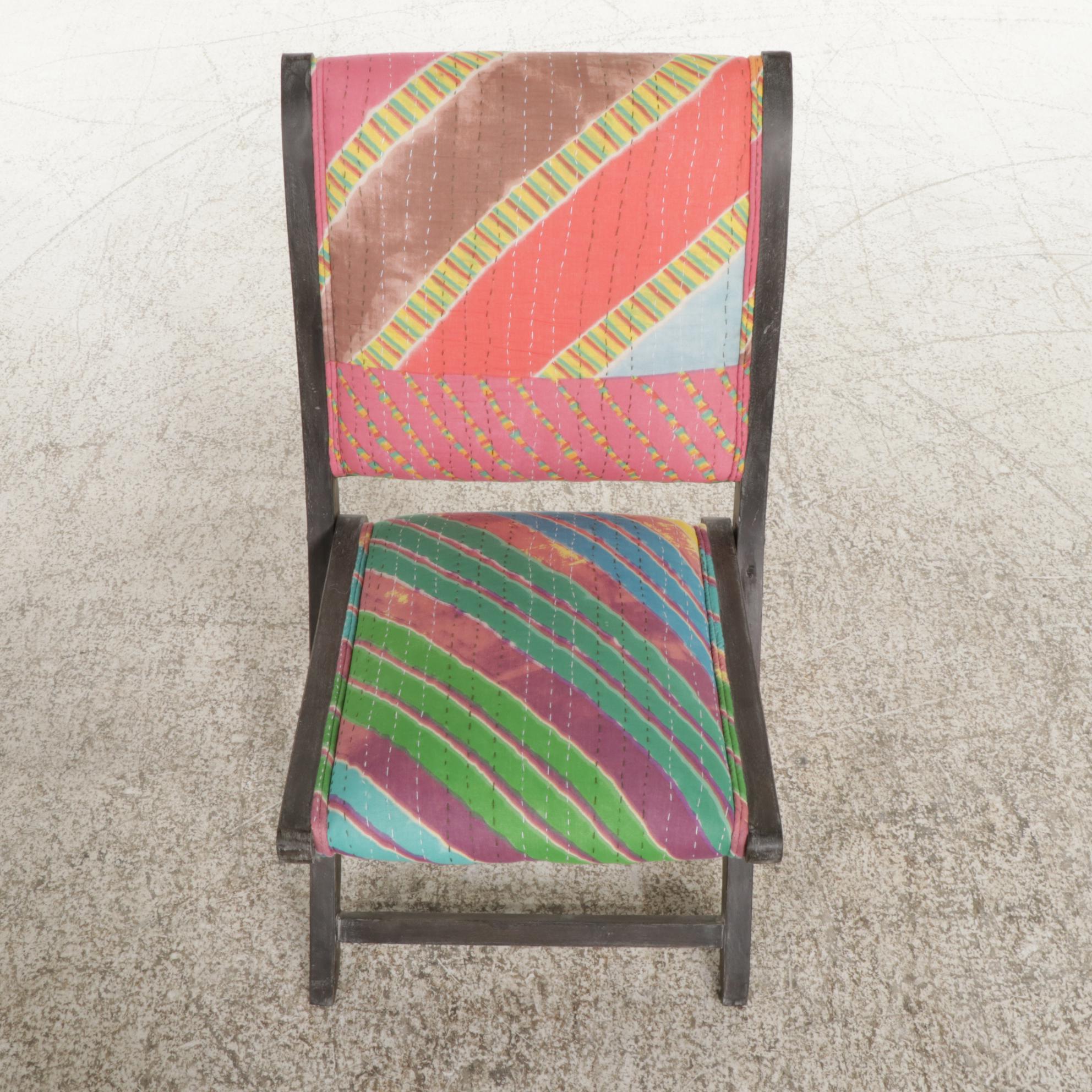 Anthropologie Upholstered Ebonized Wood Folding Chair