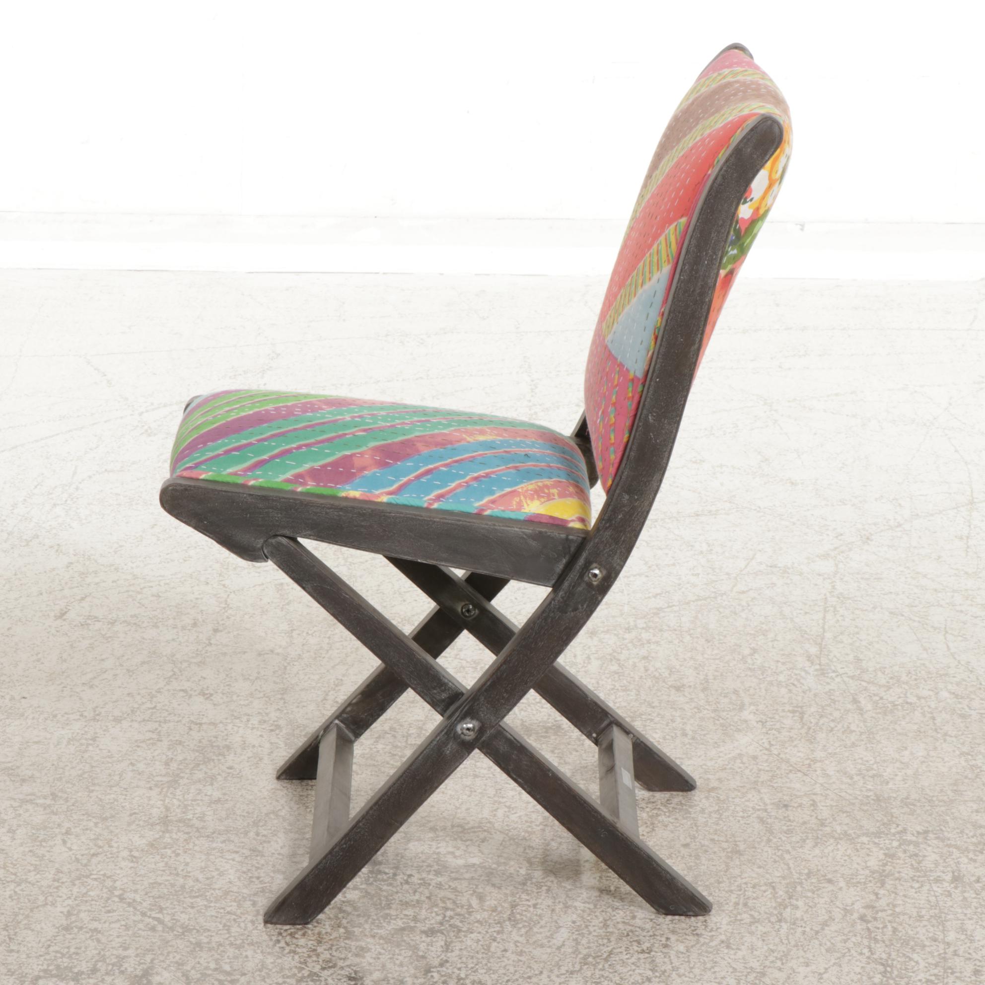 Anthropologie Upholstered Ebonized Wood Folding Chair