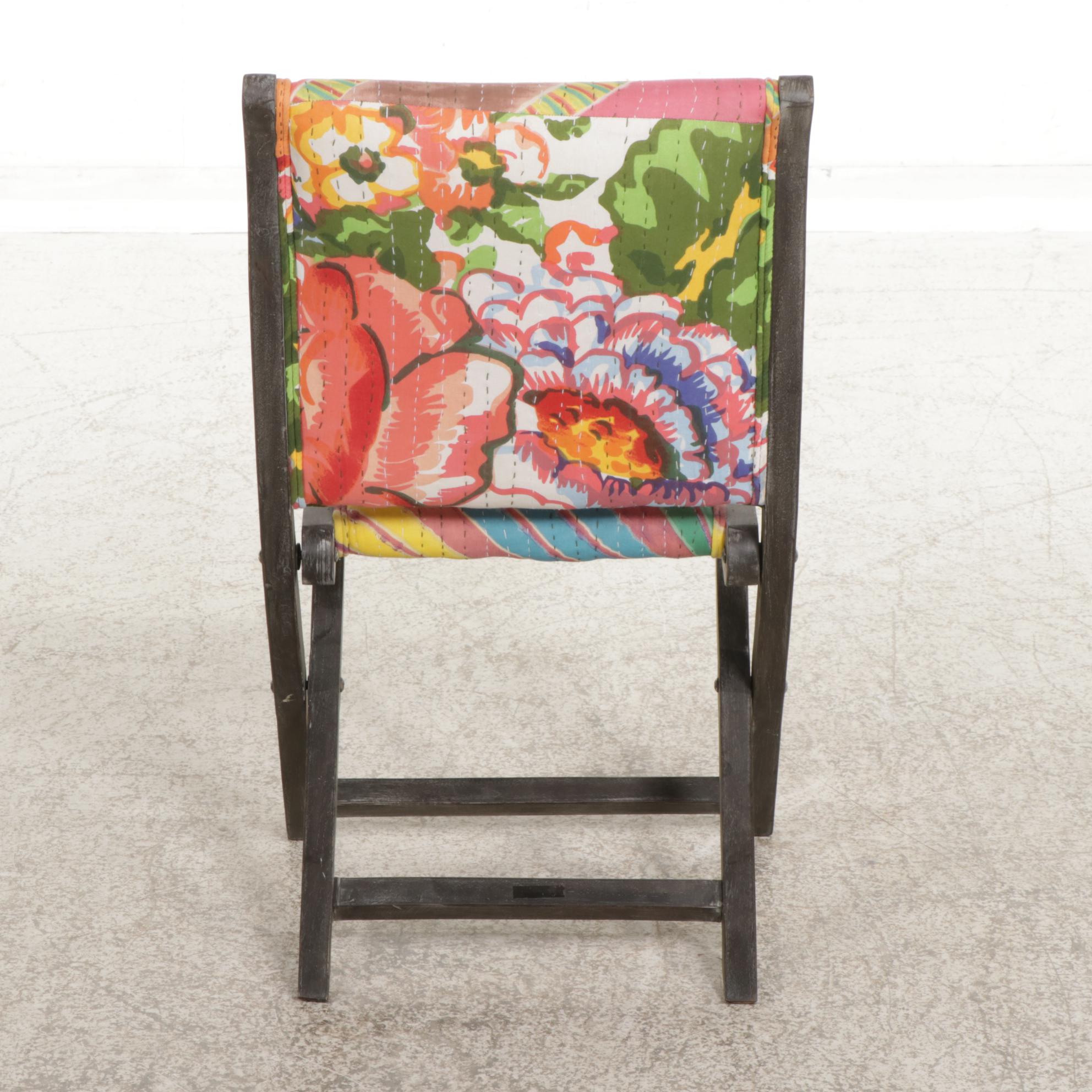 Anthropologie Upholstered Ebonized Wood Folding Chair
