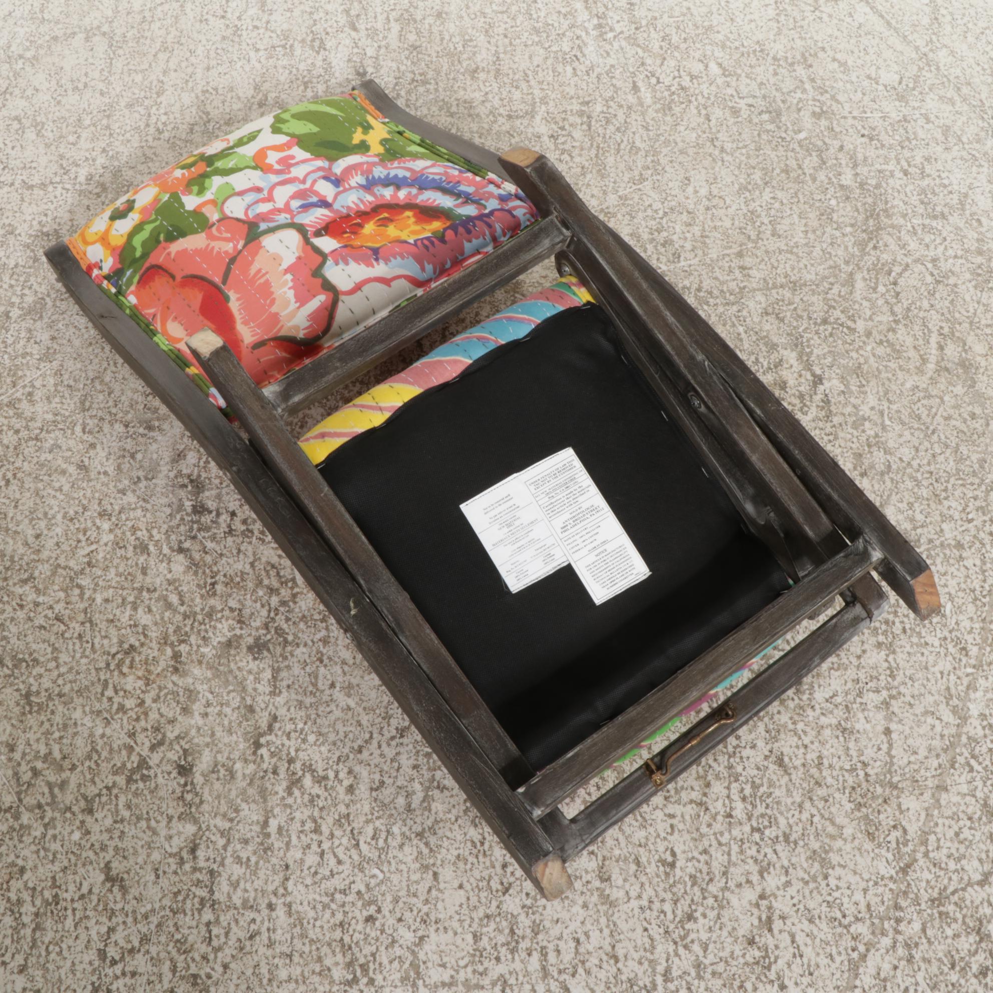 Anthropologie Upholstered Ebonized Wood Folding Chair