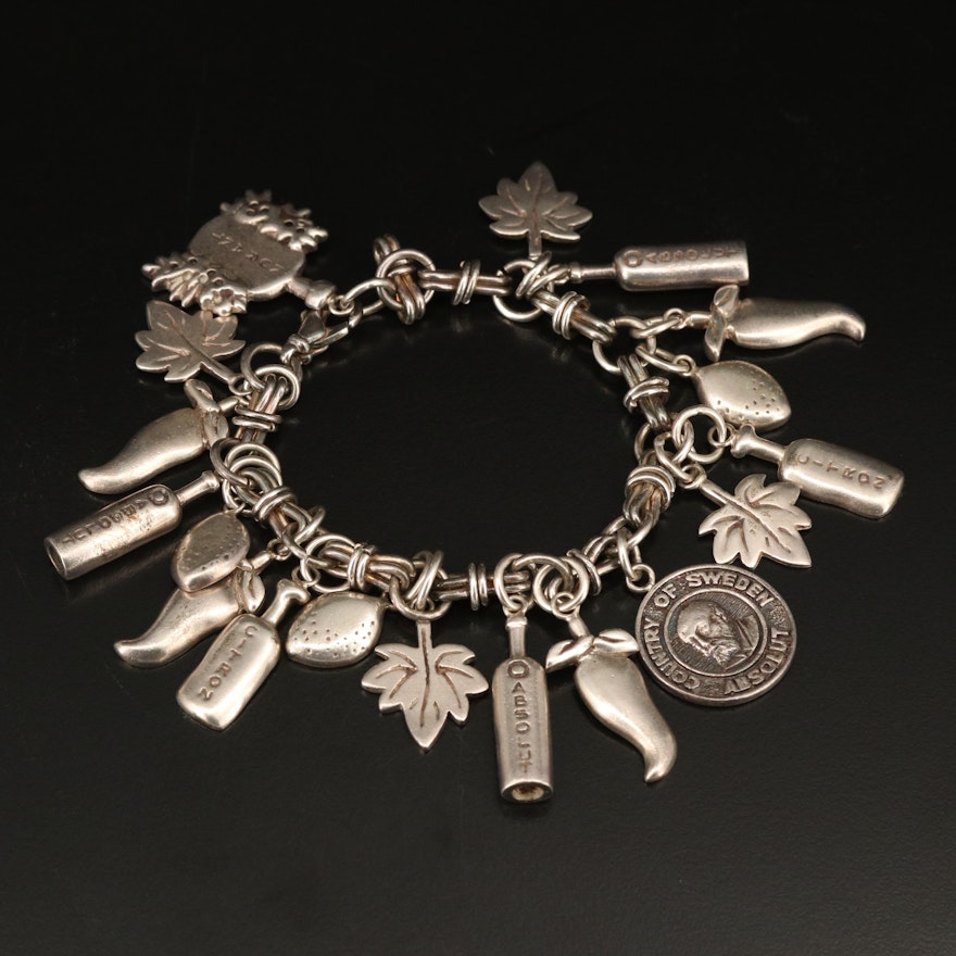 Swedish Themed Sterling Charm Bracelet
